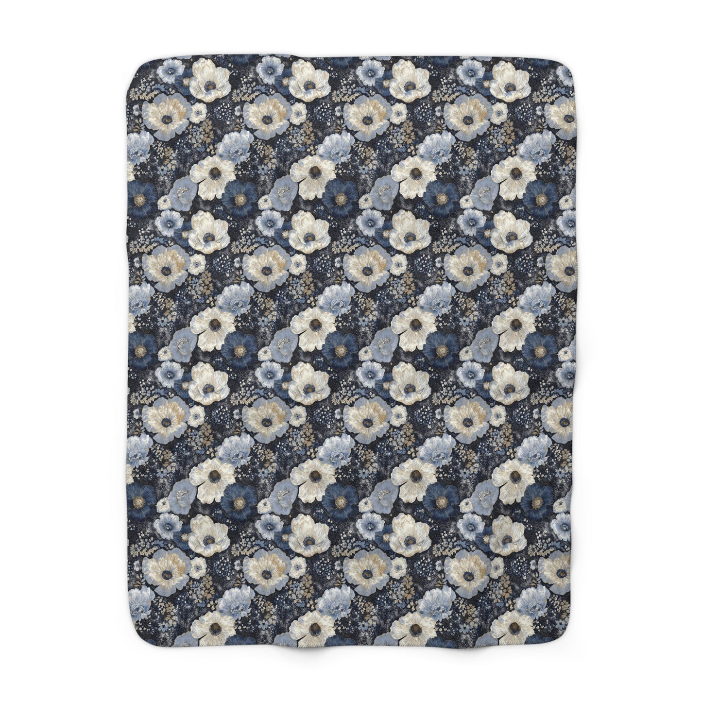 Dark Blues Floral Sherpa Fleece Blanket - Ideal Gift for Weddings, Birthdays, Housewarming