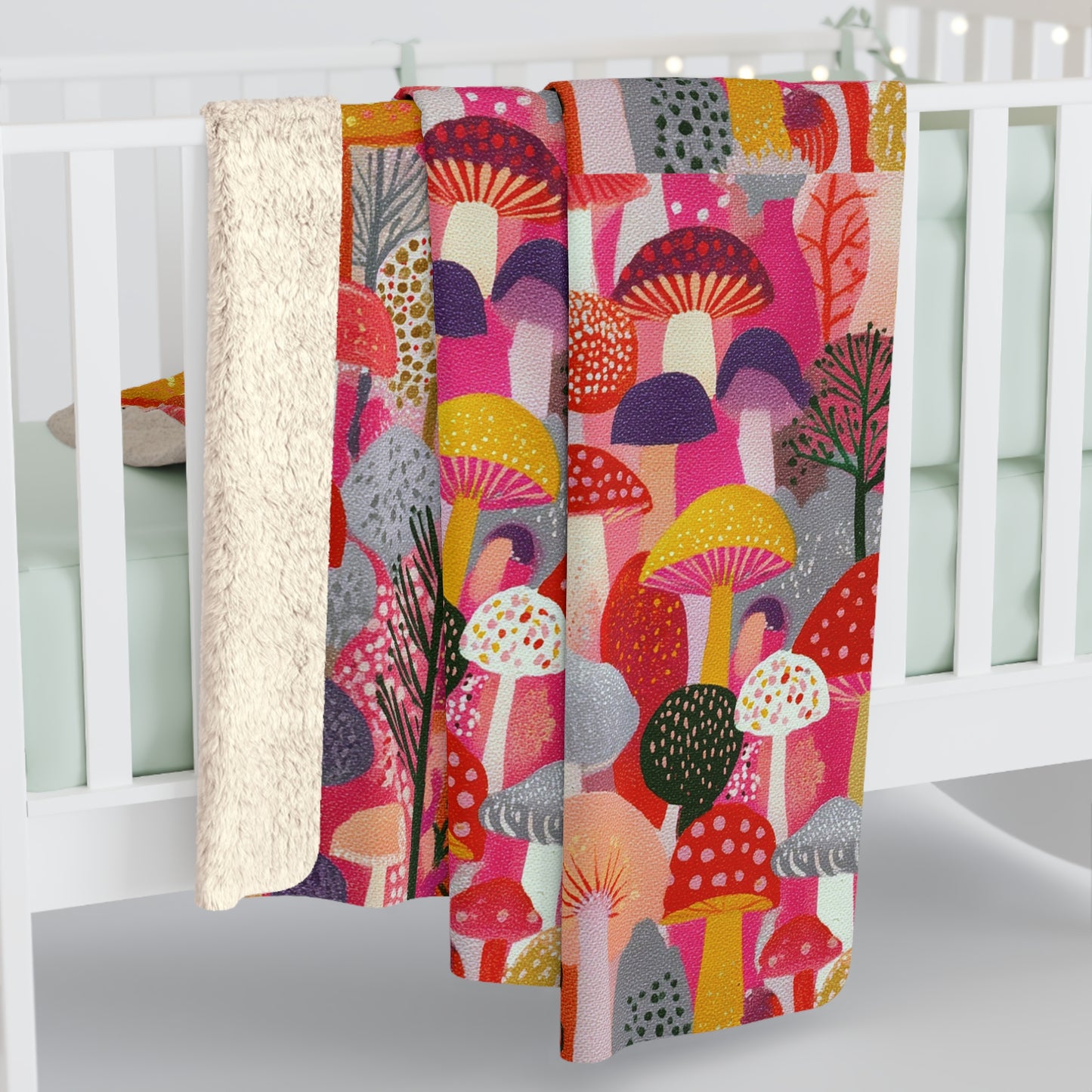 Cozy Mushroom Sherpa Fleece Blanket | Soft Throw for Home, Living Room, Kids' Room, Gifts, Seasonal Celebrations