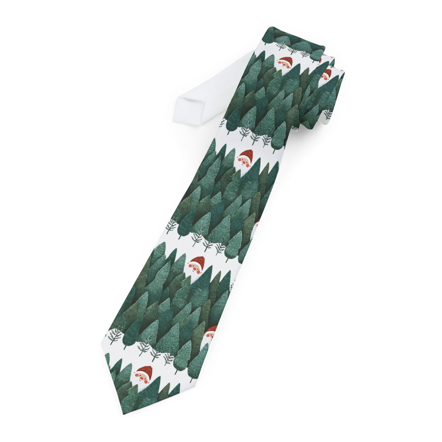 Santa Peeking through Forest Pattern Tie, Holiday Gift for Him, Eco-Friendly Accessory