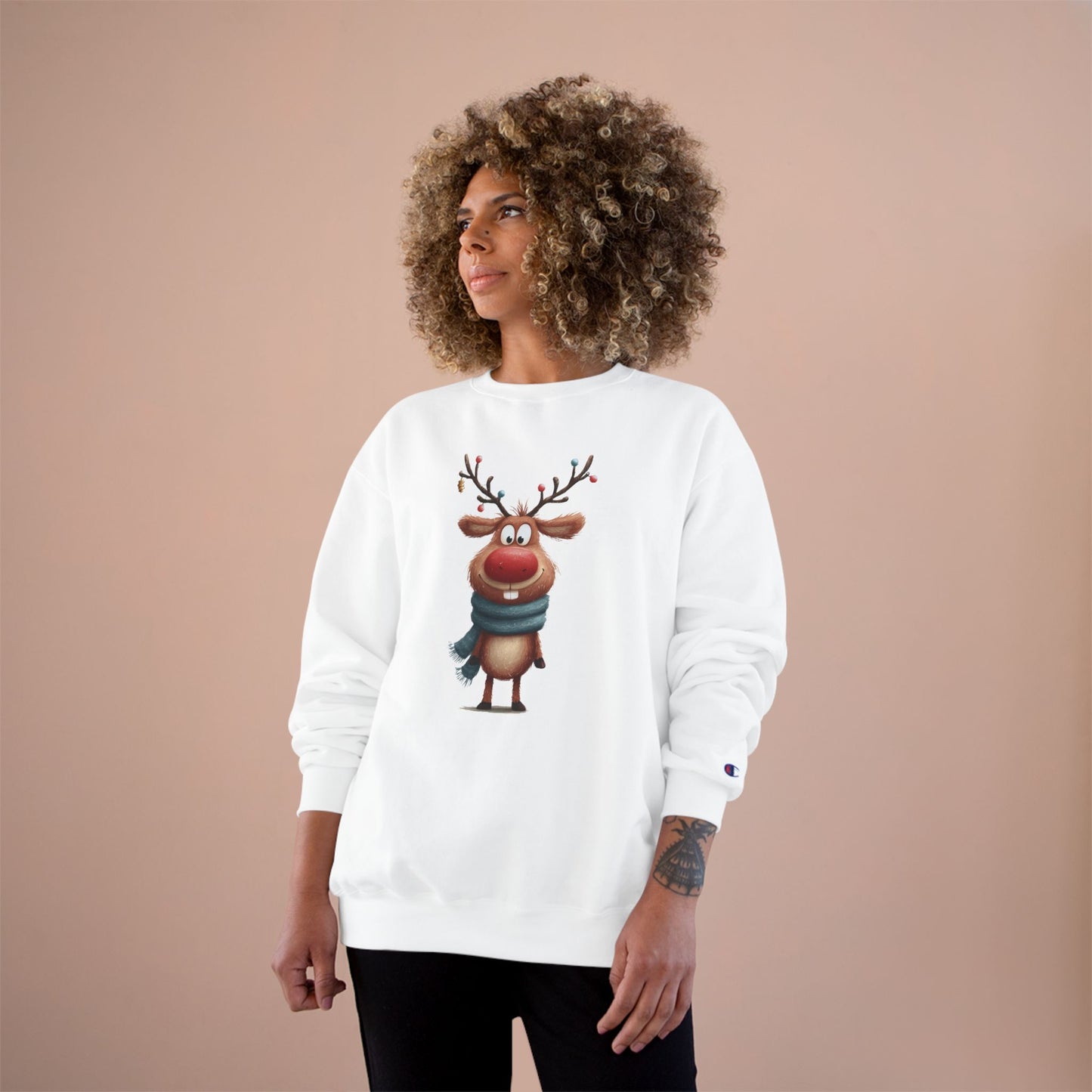 Reindeer Champion Sweatshirt, Cozy Holiday Apparel, Cute Christmas Gift
