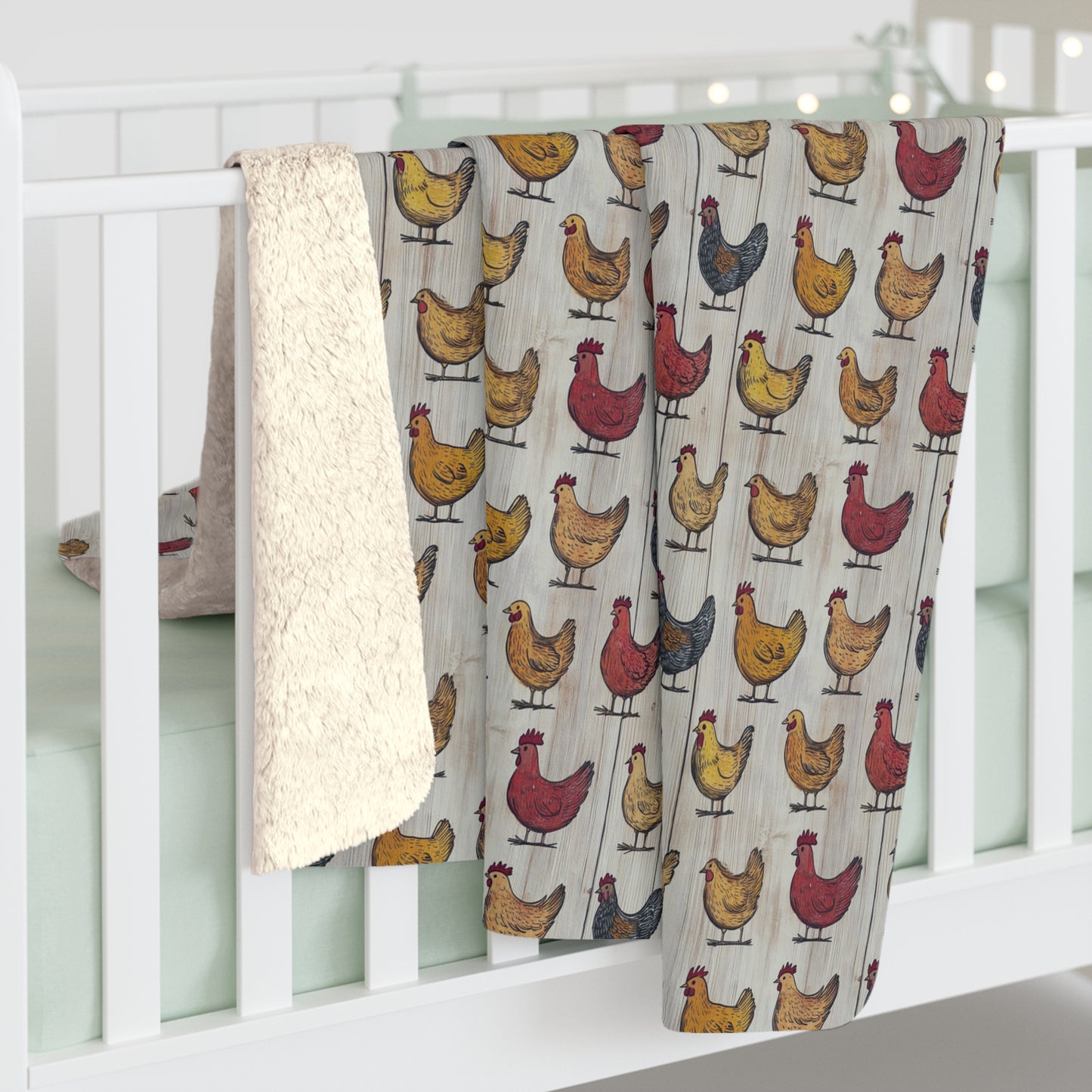 Cozy Chicken-Farm Sherpa Fleece Blanket | Farmhouse Decor, Gift for Cozy Nights, Chicken Lover's Gift, Indoor Comfort Throw
