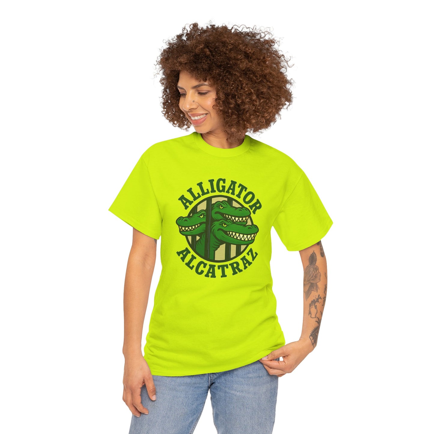 Alligator Alcatraz Unisex Heavy Cotton Tee, Fun Graphic Tee, Casual Wear, Gift for Animal Lovers, Summer Fashion, Unique T-Shirt