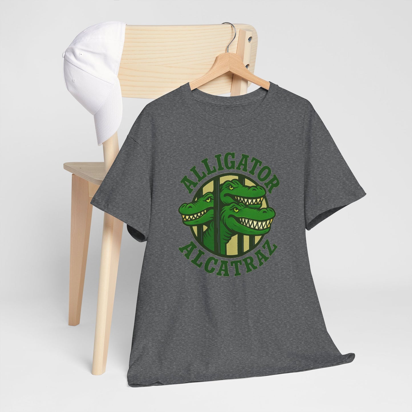 Alligator Alcatraz Unisex Heavy Cotton Tee, Fun Graphic Tee, Casual Wear, Gift for Animal Lovers, Summer Fashion, Unique T-Shirt