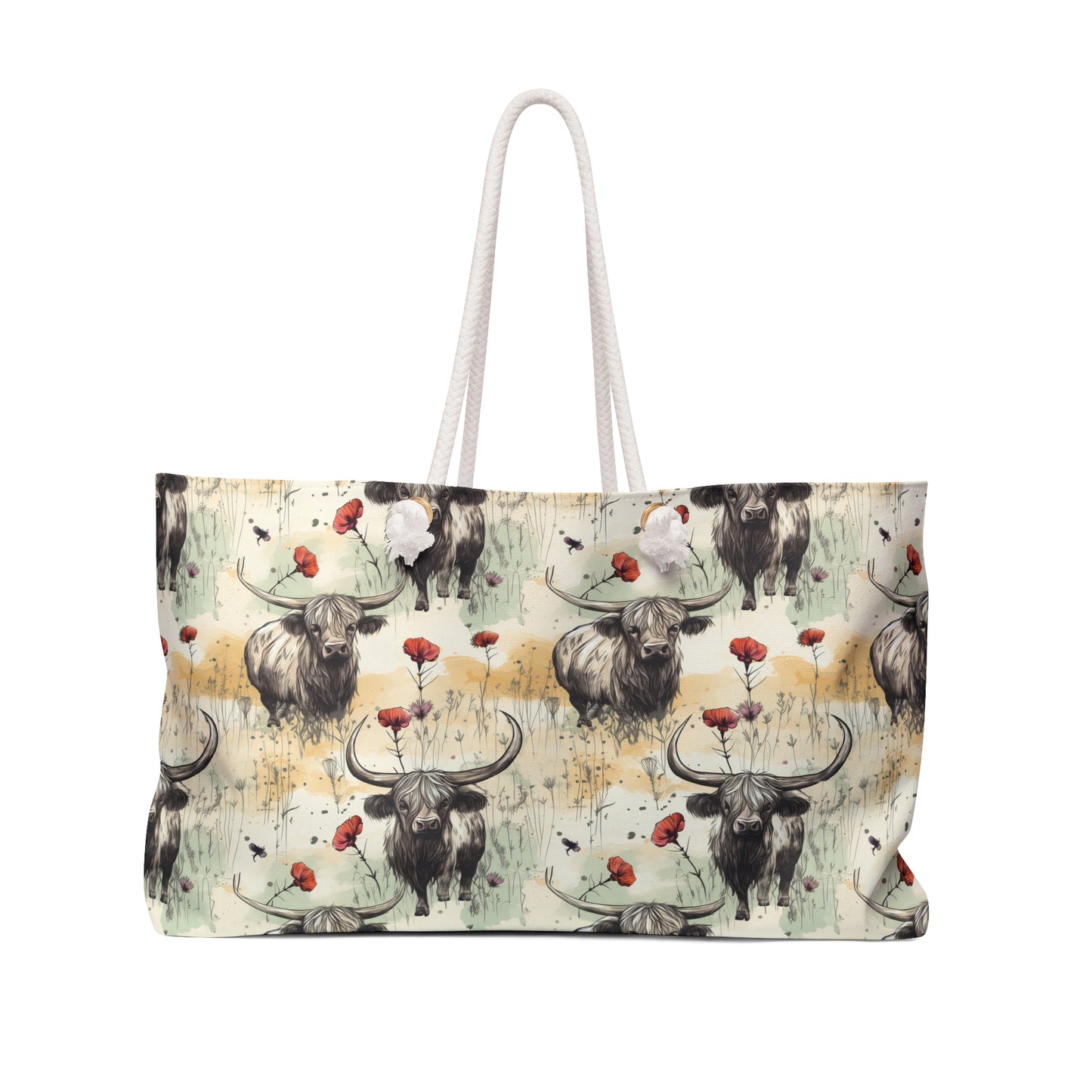 Charming Highland Cow Weekender Bag, Travel Tote, Vacation Bag, Animal Print Overnight Bag, Boho Chic Essentials