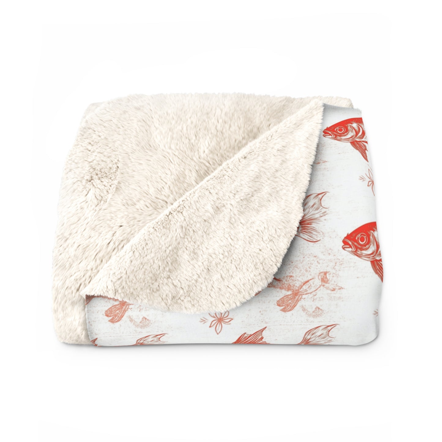 Cozy Orange Fish Sherpa Fleece Blanket with Goldfish Pattern | Gift for Aquatic Lovers