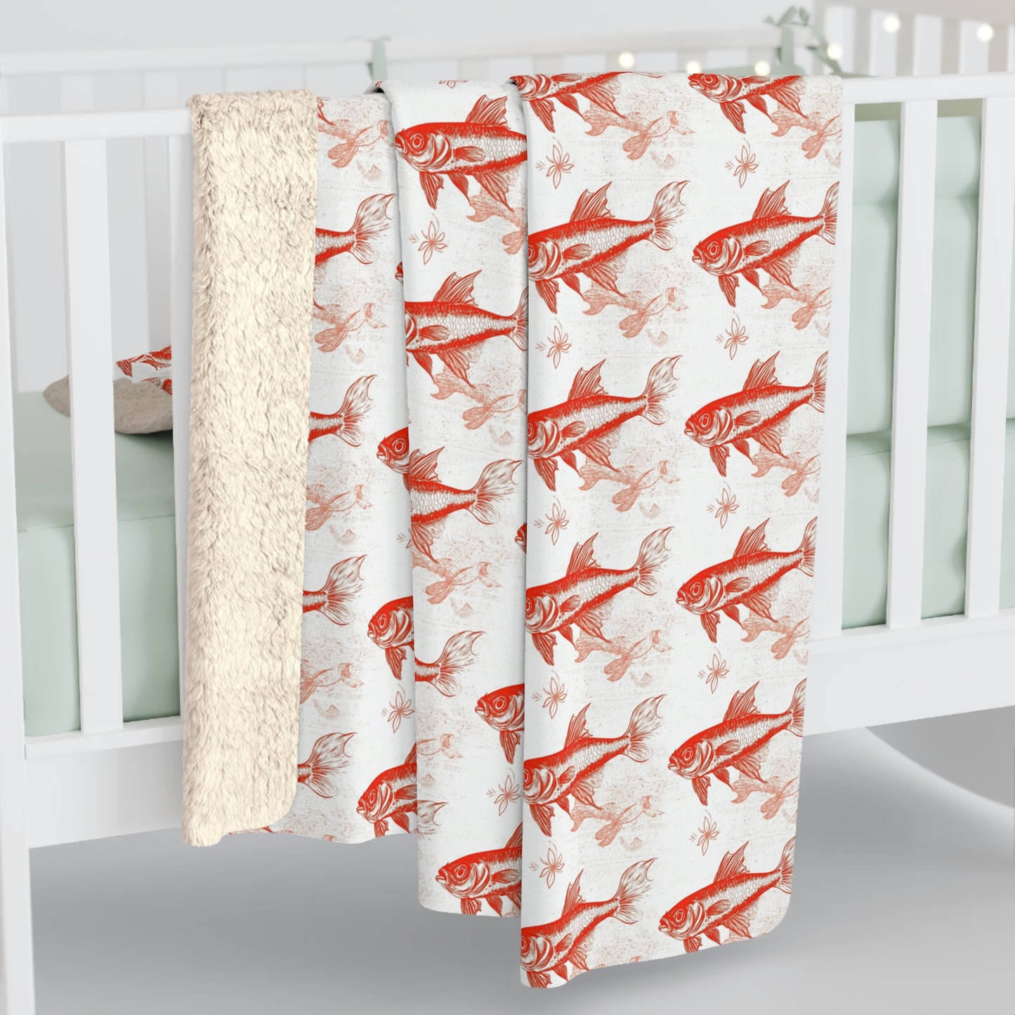 Cozy Orange Fish Sherpa Fleece Blanket with Goldfish Pattern | Gift for Aquatic Lovers