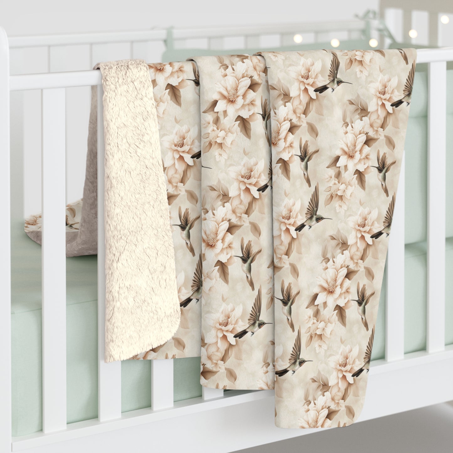 Sherpa Fleece Blanket - Ivory Hummingbirds