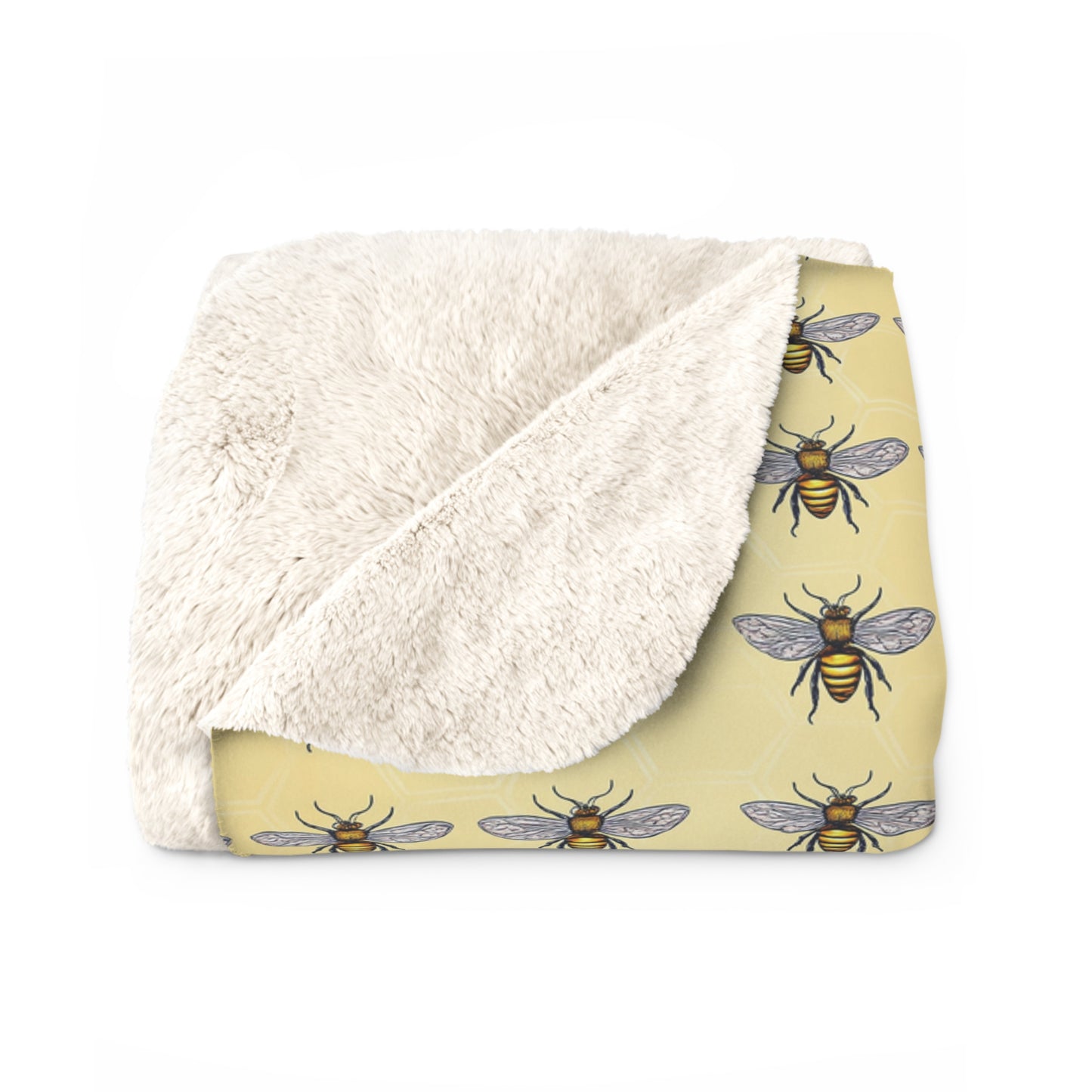 Cozy Bee Pattern Sherpa Fleece Blanket, Soft Throw for Home Decor, Gift for Nature Lovers, Bee Lover Blanket, Warm Bedspread