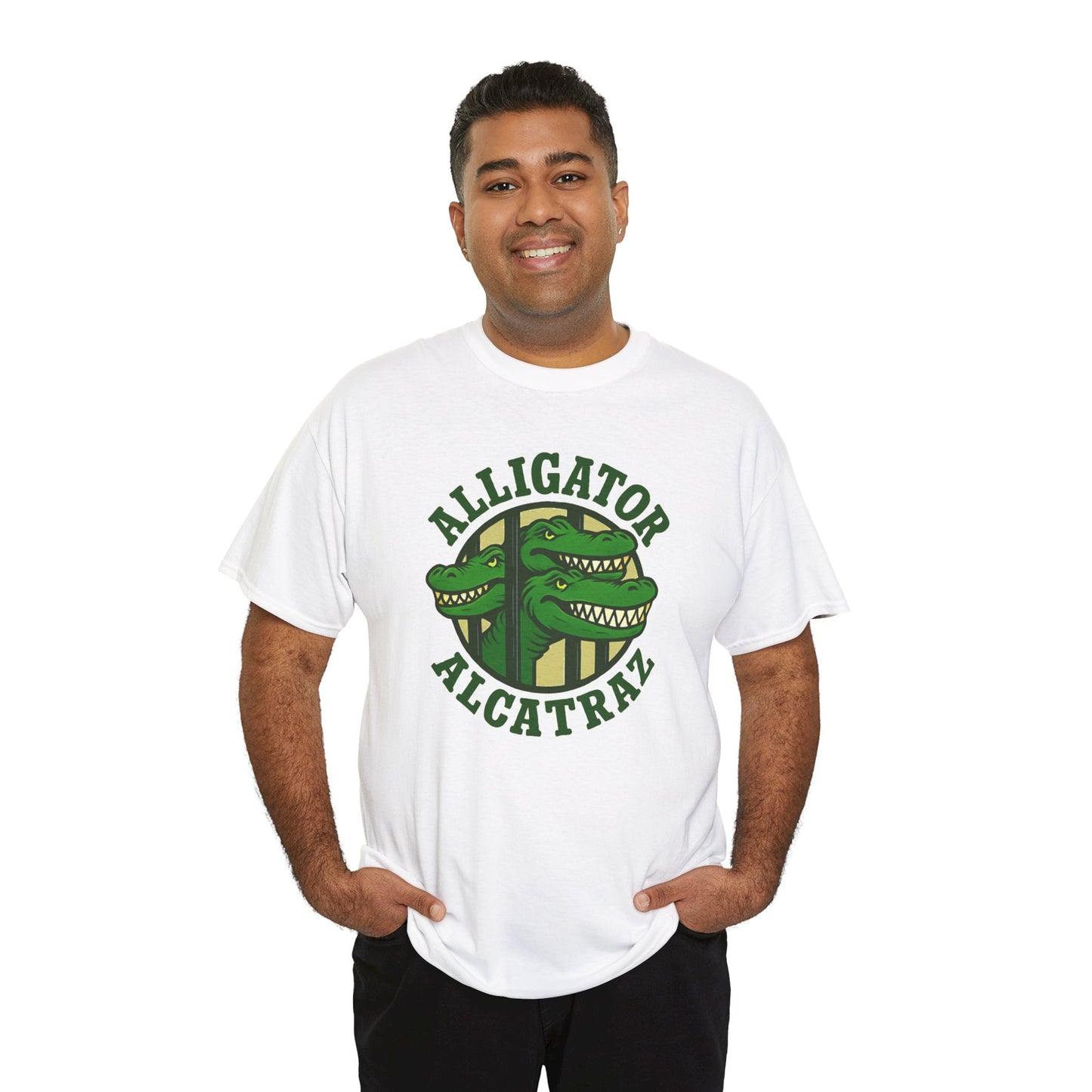 Alligator Alcatraz Unisex Heavy Cotton Tee, Fun Graphic Tee, Casual Wear, Gift for Animal Lovers, Summer Fashion, Unique T-Shirt