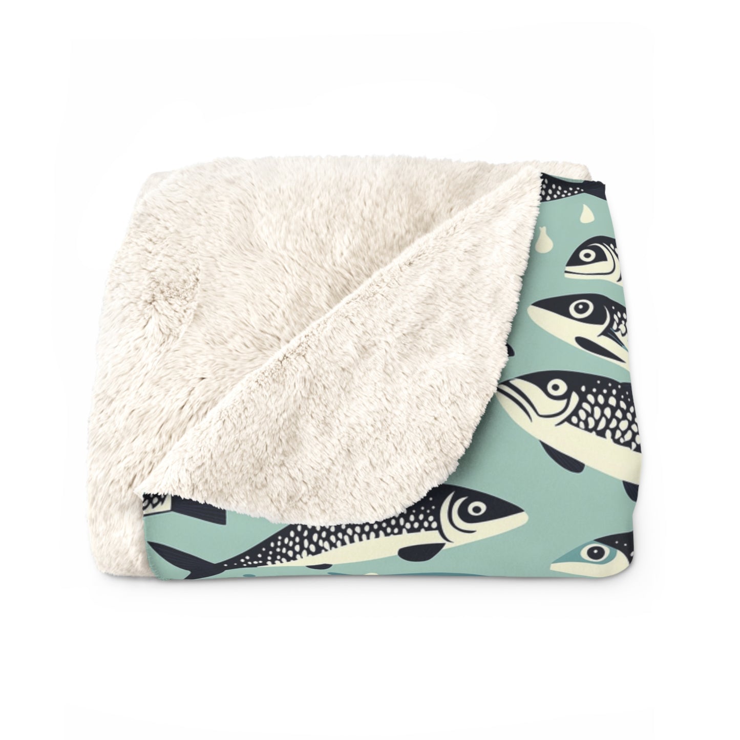 Fish Pattern Sherpa Fleece Blanket, Gift for Fishermen, Outdoor Lover's Blanket, Unique Blanket