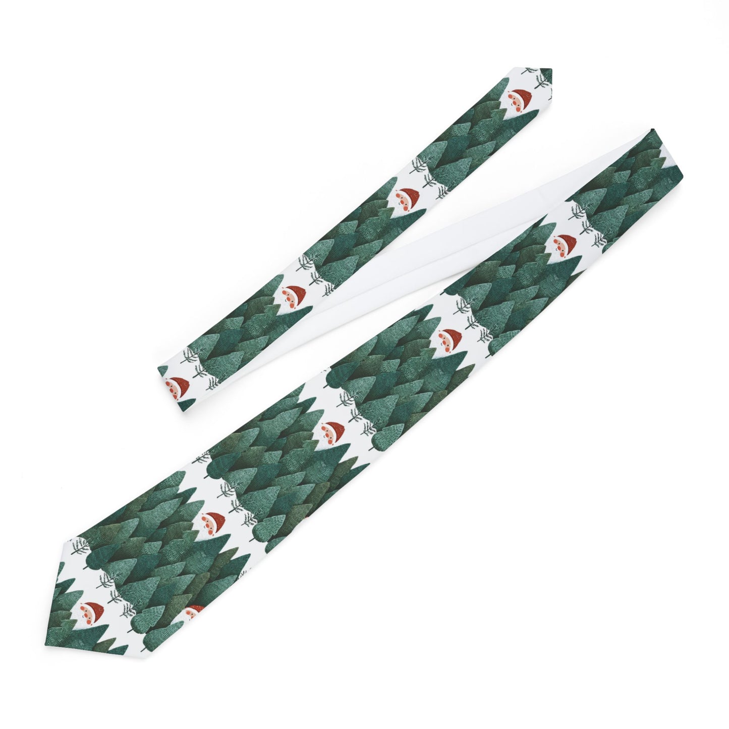 Santa Peeking through Forest Pattern Tie, Holiday Gift for Him, Eco-Friendly Accessory