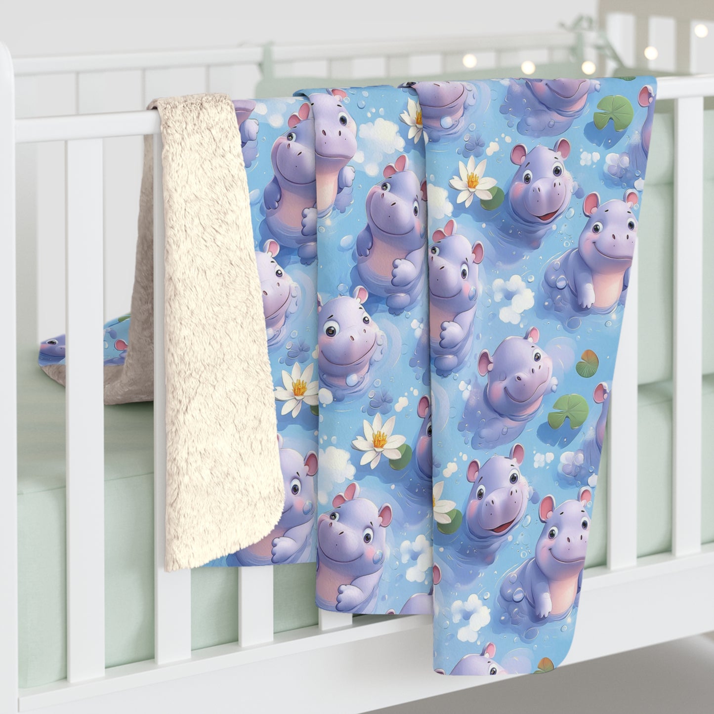 Cozy Hippo Sherpa Fleece Blanket, Soft Throw for Kids, Perfect Gift for Baby Showers