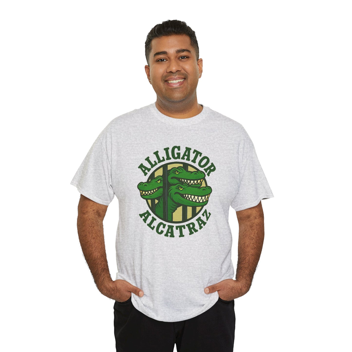 Alligator Alcatraz Unisex Heavy Cotton Tee, Fun Graphic Tee, Casual Wear, Gift for Animal Lovers, Summer Fashion, Unique T-Shirt