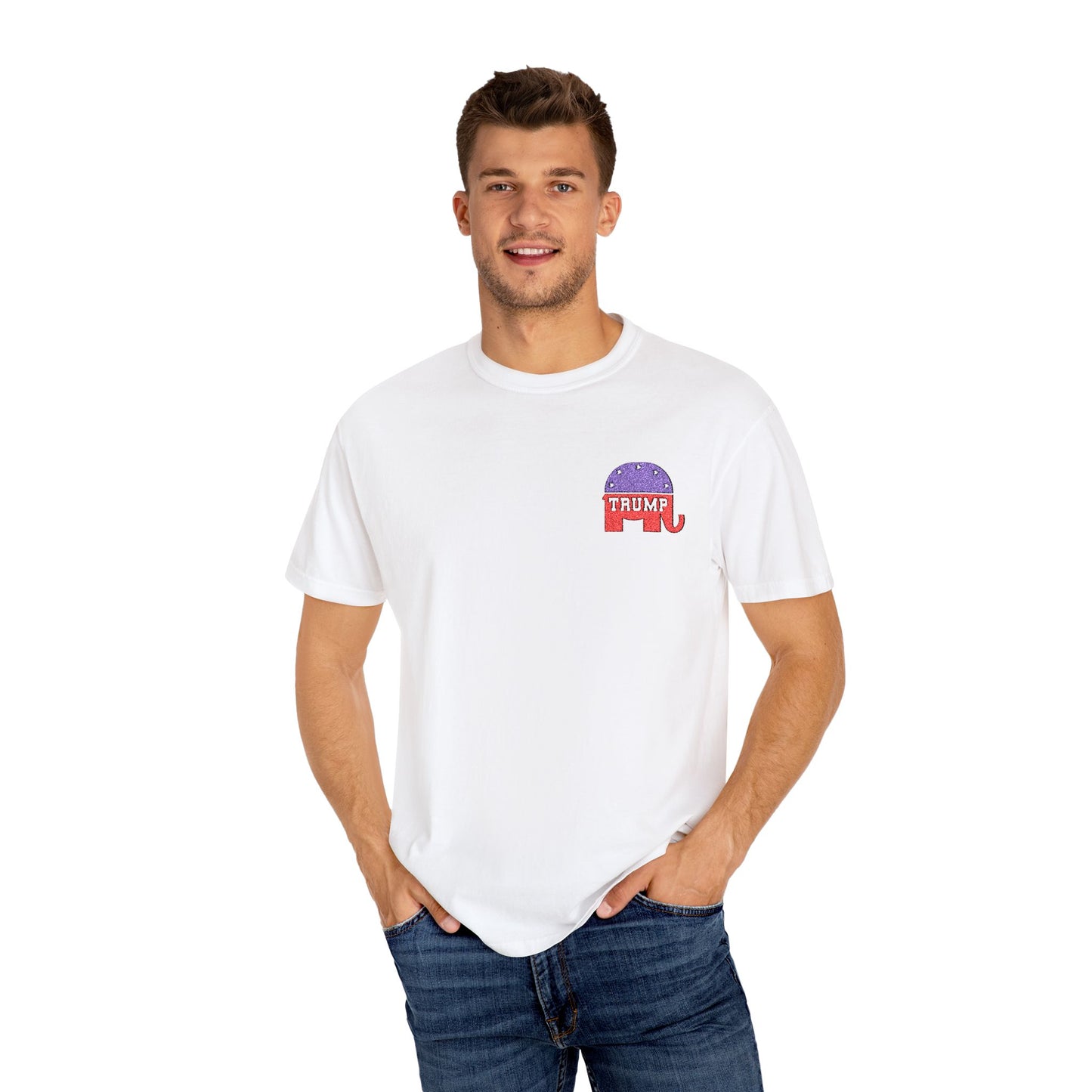 Embroidered Trump Republican Elephant Graphic Tee for MAGA, Unisex T-shirt, Casual Wear, Eco-Friendly Gift, Outing Shirt