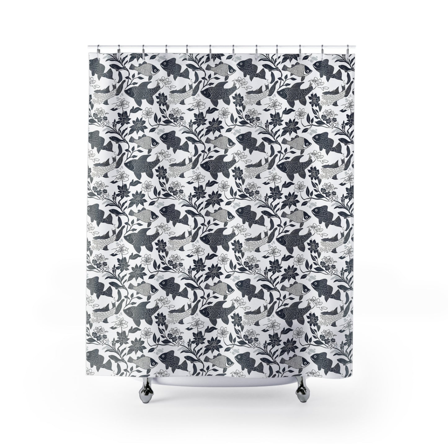 Elegant Floral Fish Shower Curtain - Stylish Bathroom Decor, Home Accessories, Unique Gifts, Nautical Theme, Modern Design