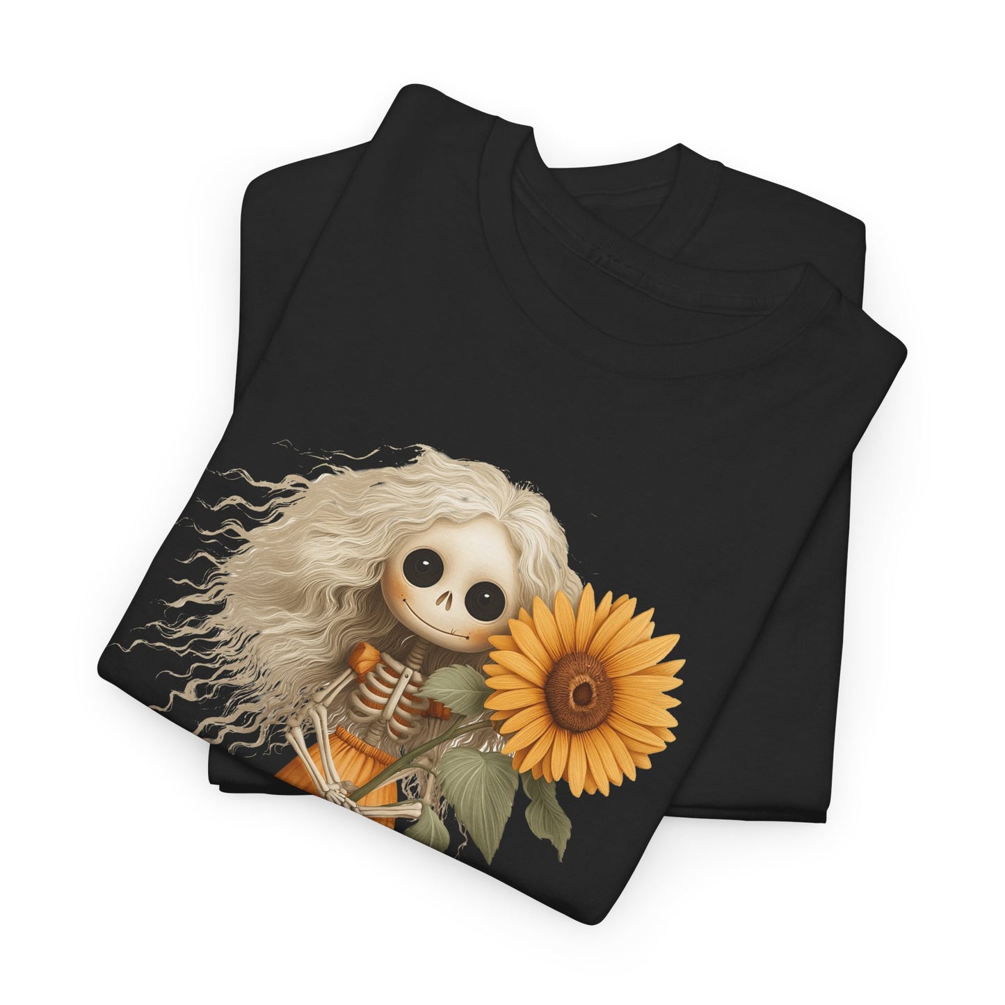 Sunflower Gothic Girl Unisex Cotton Tee, Boho T-Shirt, Gift for Autumn, Casual Wear, Harvest Festival Top, Halloween Shirt