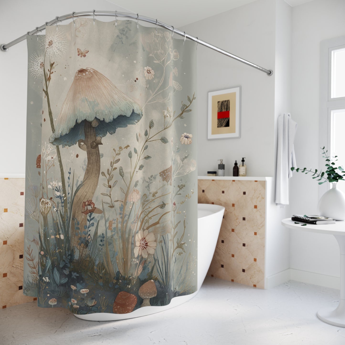 Whimsical Mushroom Shower Curtain - Nature-Inspired Bathroom Decor, Boho Chic, Bathroom Accessory, Gift for Nature Lovers, Floral Design