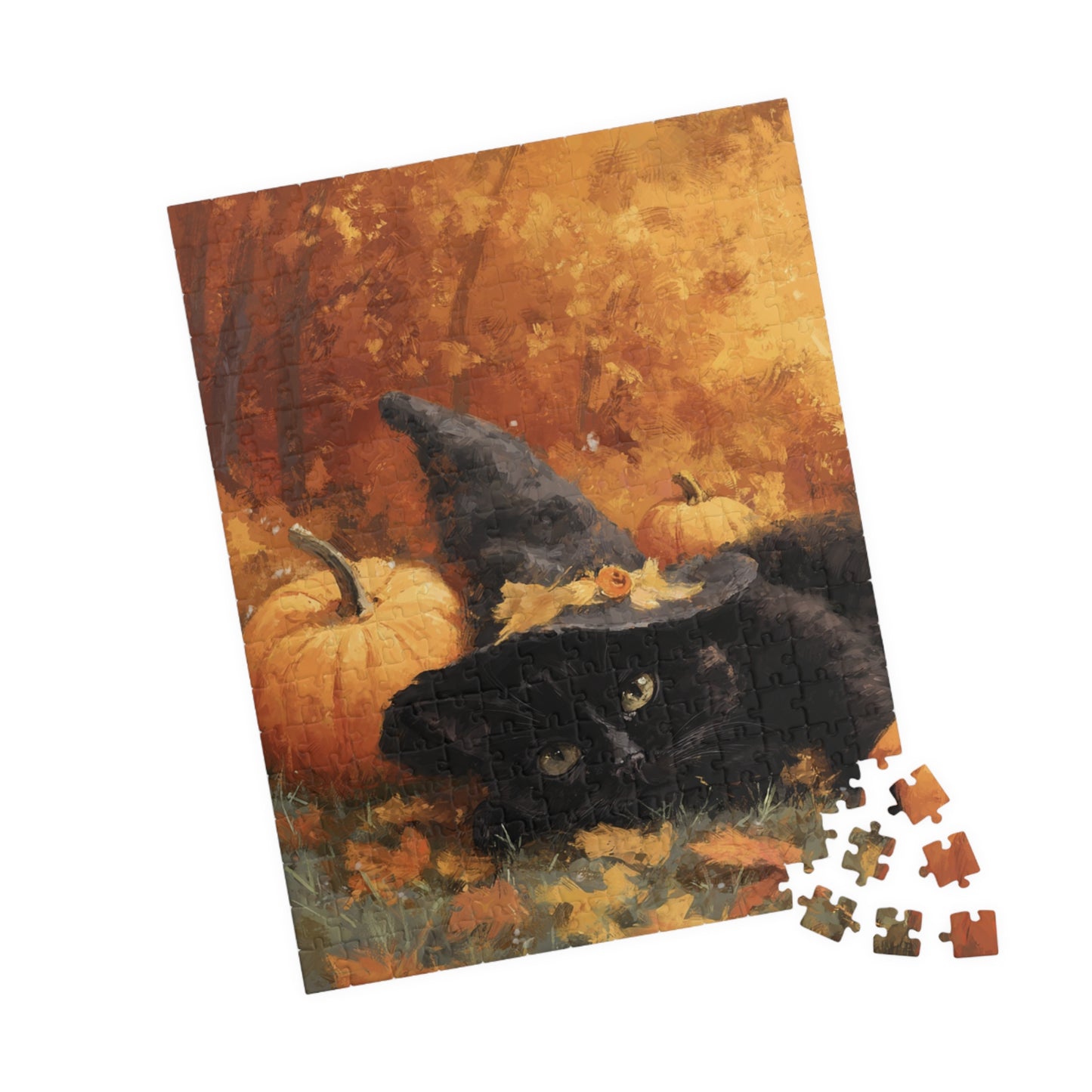 Whimsical Halloween Cat Puzzle - Fall Decor, Gift for Kids, Halloween Activity, Family Fun, Autumn Home Decor
