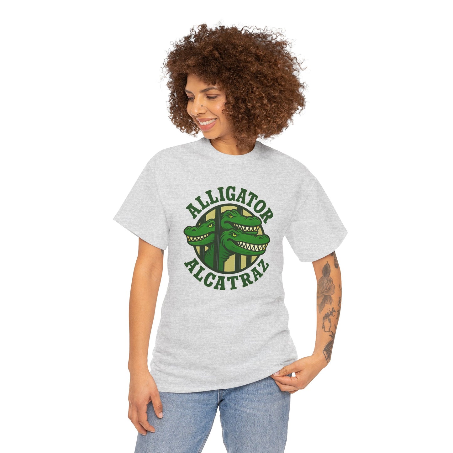 Alligator Alcatraz Unisex Heavy Cotton Tee, Fun Graphic Tee, Casual Wear, Gift for Animal Lovers, Summer Fashion, Unique T-Shirt