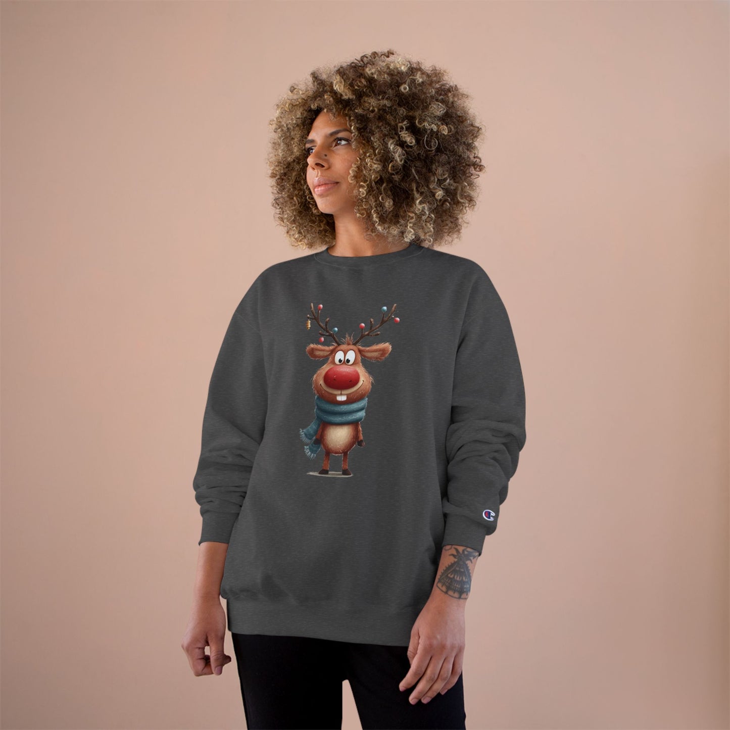 Reindeer Champion Sweatshirt, Cozy Holiday Apparel, Cute Christmas Gift