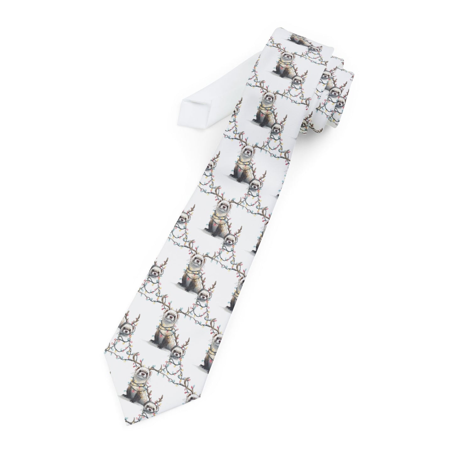 Necktie Otters in Xmas Lights White Background