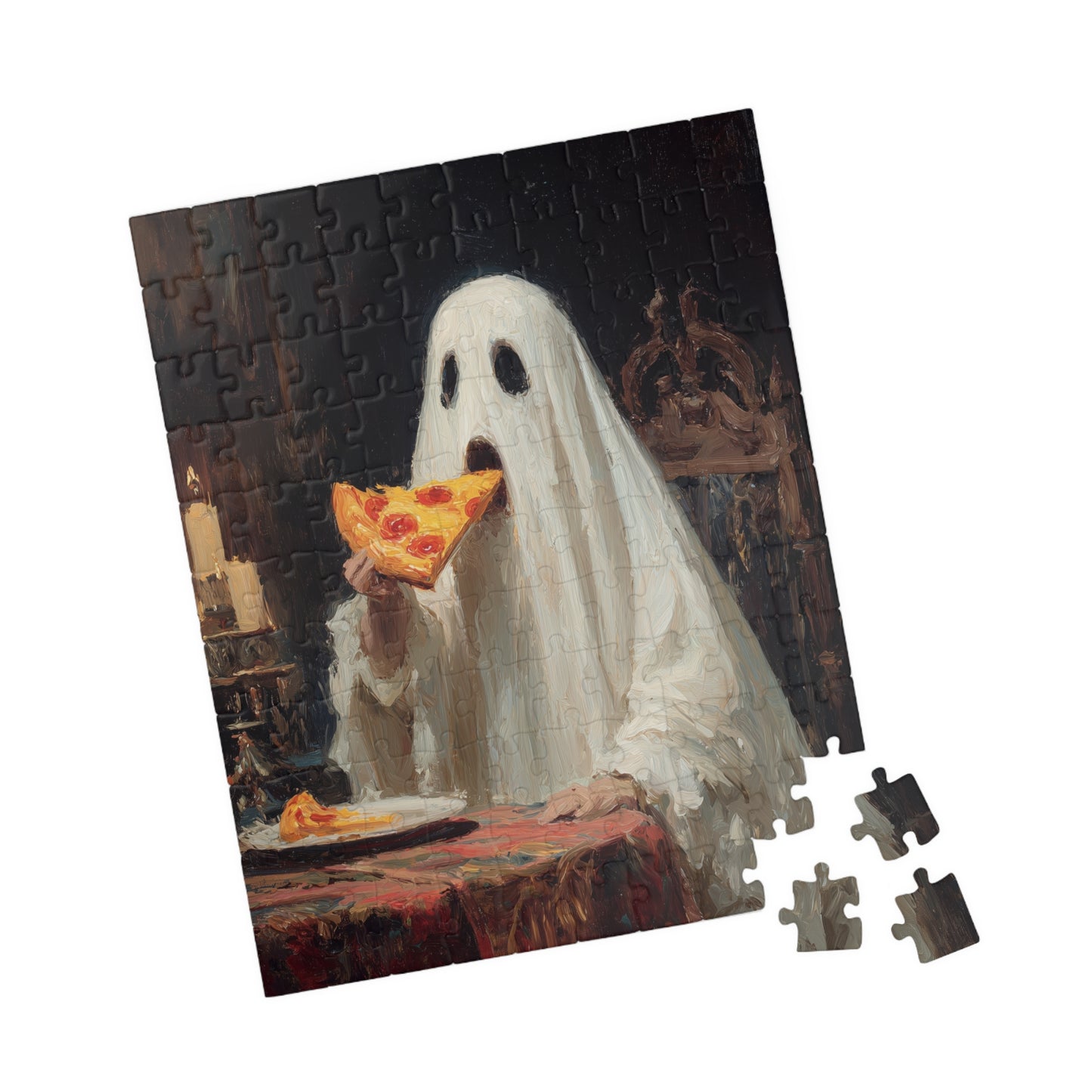 Ghost Pizza Puzzle: Fun for Family Game Night, Halloween Decor, Gifts for Puzzle Lovers, Unique Indoor Activity, Spooky Entertainment