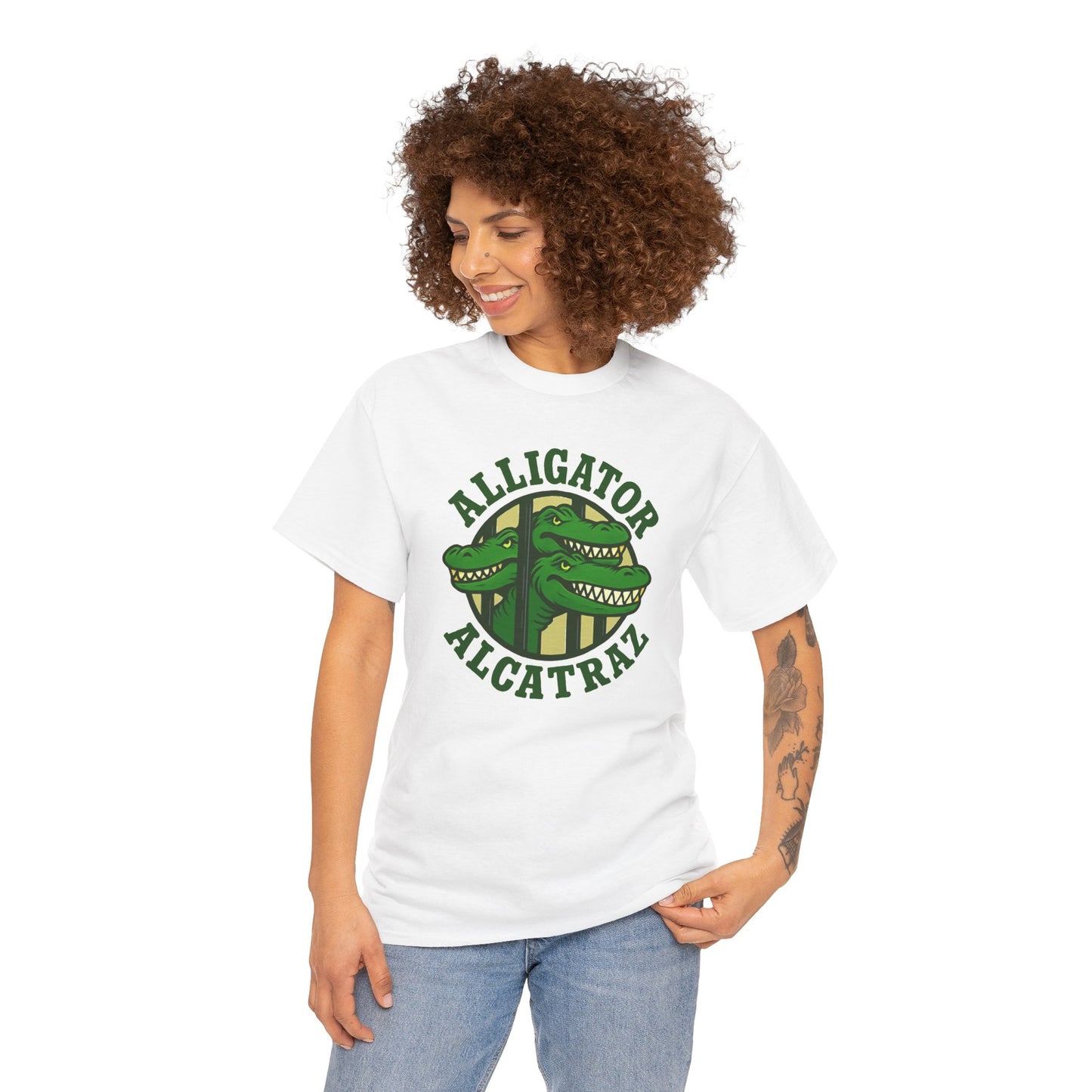 Alligator Alcatraz Unisex Heavy Cotton Tee, Fun Graphic Tee, Casual Wear, Gift for Animal Lovers, Summer Fashion, Unique T-Shirt