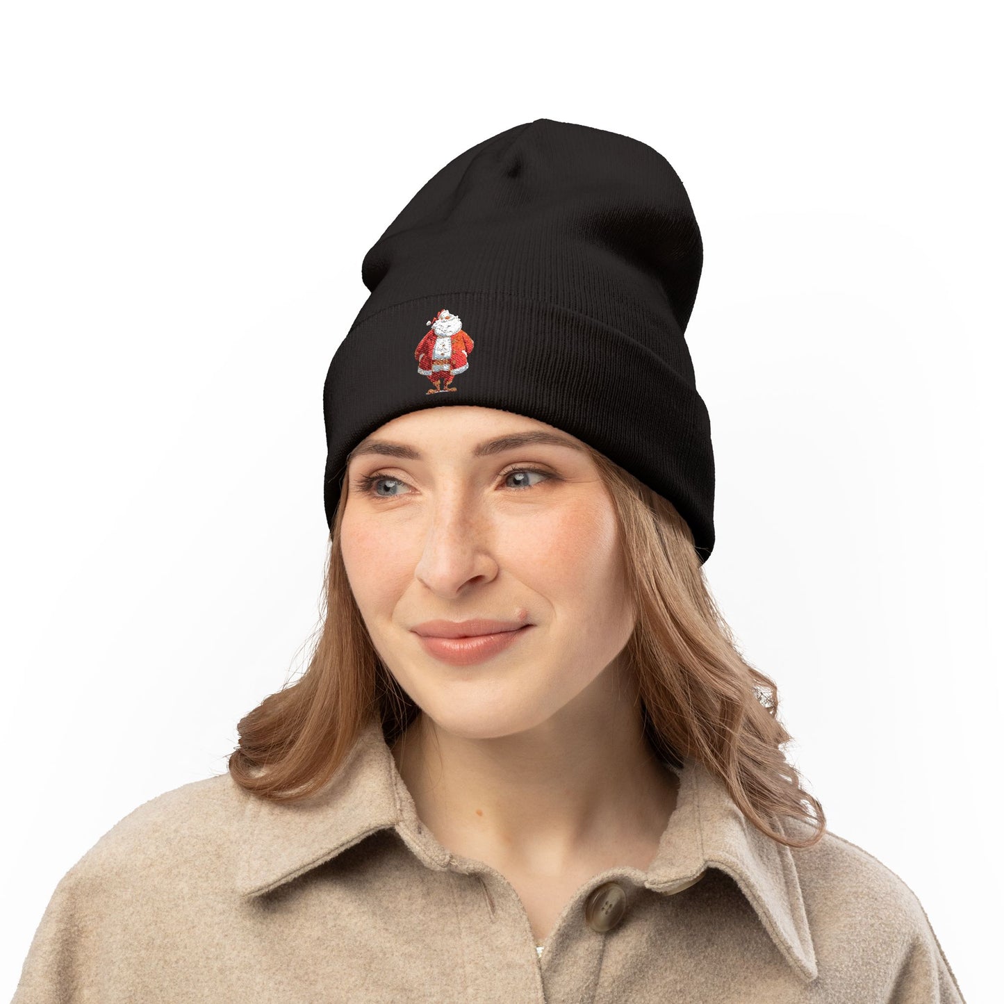 Festive Santa Knit Beanie, Holiday Beanie Hat, Christmas Gift, Winter Warmth, Embroidered Beanie, Unisex Accessories