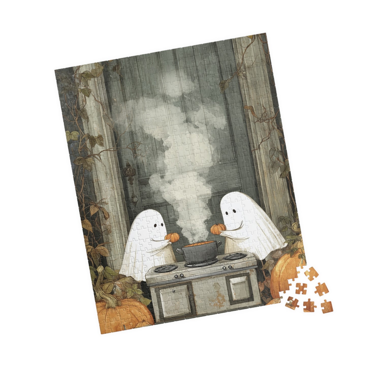 Halloween Ghost Puzzle - Cozy Family Activity, 110/252/520/1014 Pieces, Perfect Gift for Autumn, Spooky Decor, Fun for All Ages
