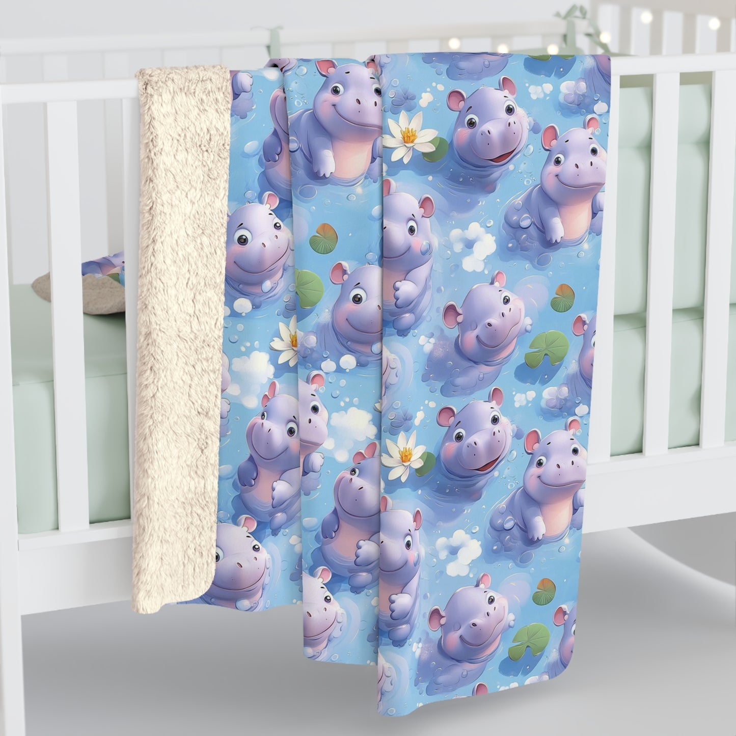 Cozy Hippo Sherpa Fleece Blanket, Soft Throw for Kids, Perfect Gift for Baby Showers