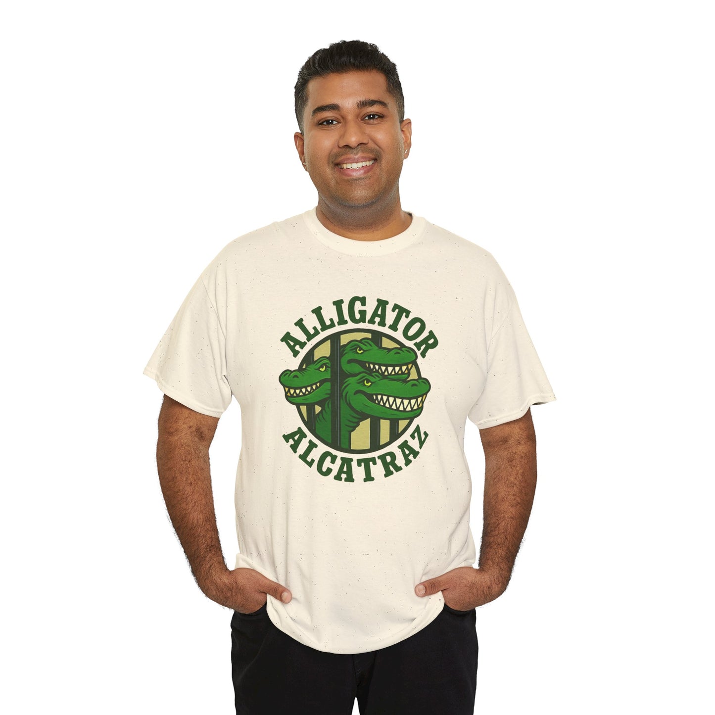 Alligator Alcatraz Unisex Heavy Cotton Tee, Fun Graphic Tee, Casual Wear, Gift for Animal Lovers, Summer Fashion, Unique T-Shirt