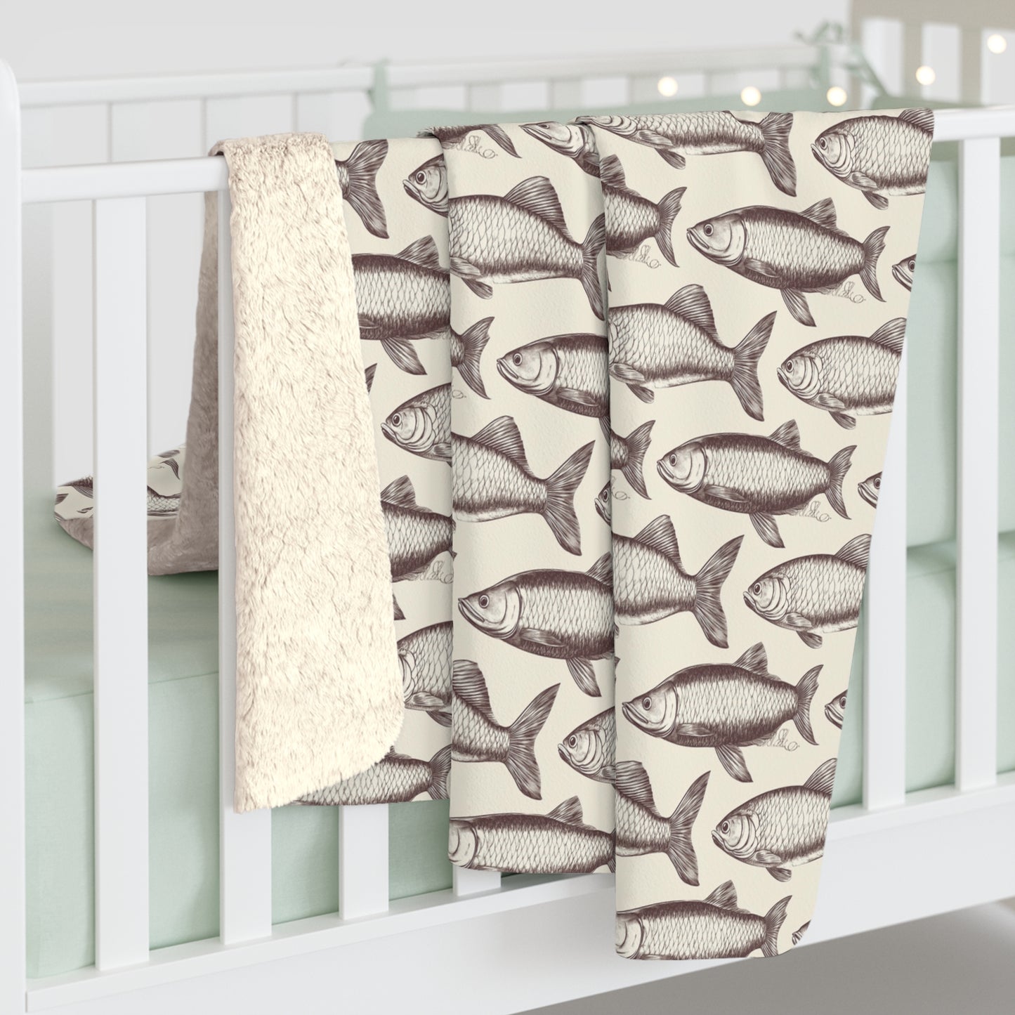 Cozy Fish Pattern Sherpa Fleece Blanket | Warm Throw, Perfect for Home Decor, Gifts, Camping, and Beach Days