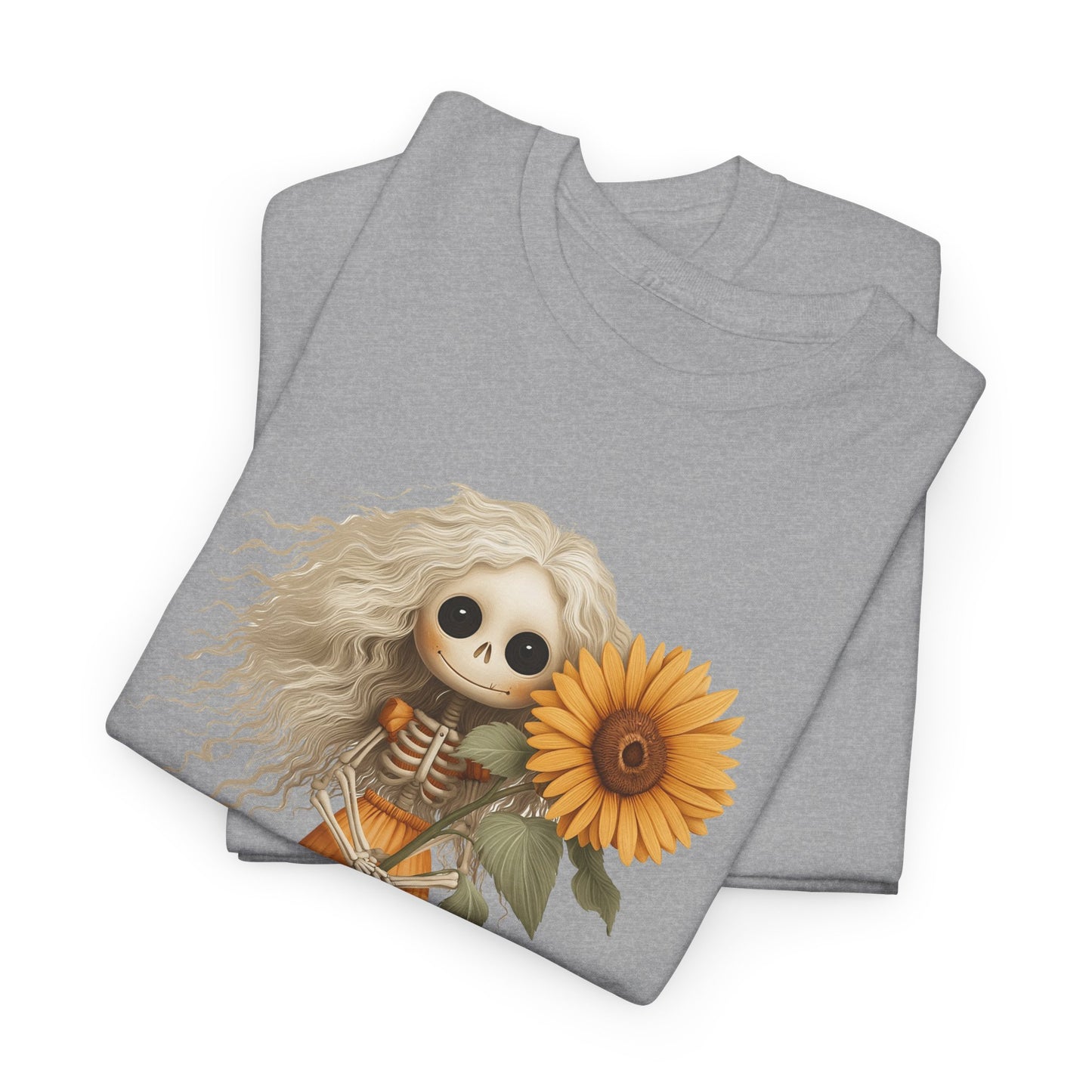 Sunflower Gothic Girl Unisex Cotton Tee, Boho T-Shirt, Gift for Autumn, Casual Wear, Harvest Festival Top, Halloween Shirt