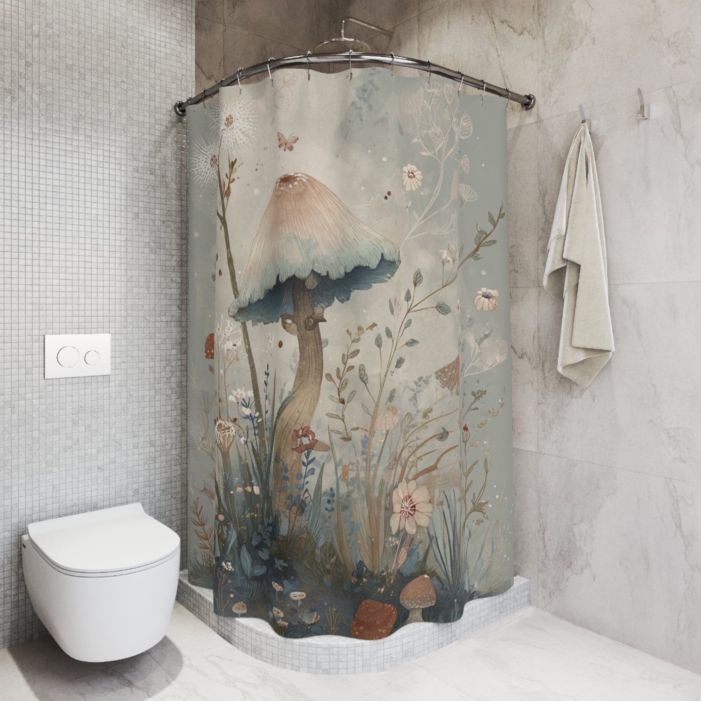Whimsical Mushroom Shower Curtain - Nature-Inspired Bathroom Decor, Boho Chic, Bathroom Accessory, Gift for Nature Lovers, Floral Design