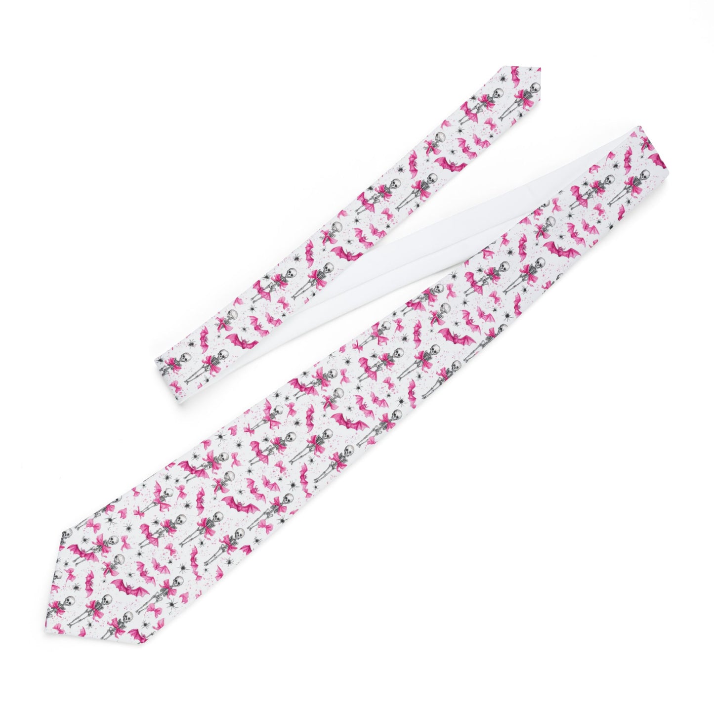 Pink and White Halloween Necktie for Weddings, Business, Parties, Stylish Accessory, Gift for Him | Skelton Print