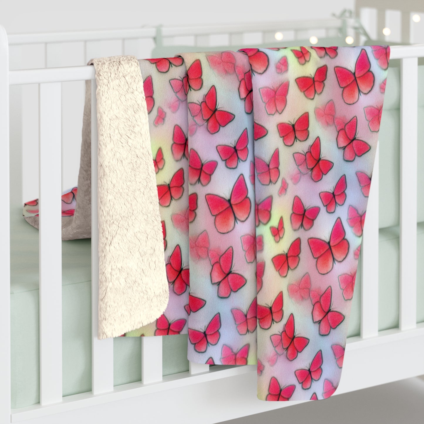 Butterfly Sherpa Fleece Blanket - Cozy Gift for Nature Lovers, Home Decor, Birthday