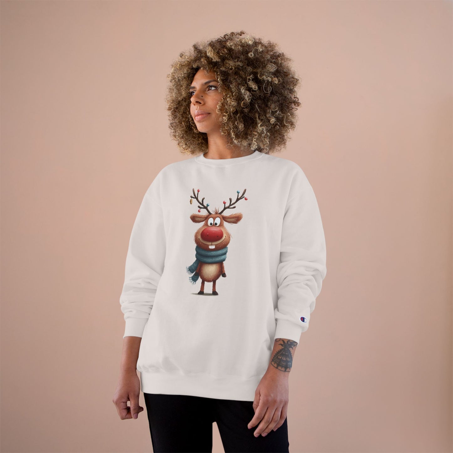 Reindeer Champion Sweatshirt, Cozy Holiday Apparel, Cute Christmas Gift