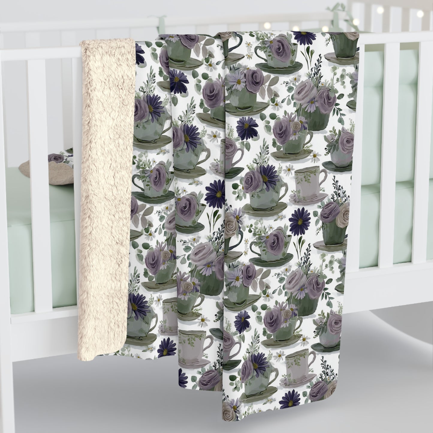 Floral Sherpa Fleece Blanket, Cozy Throw for Home Decor, Gift for Her, Boho Style