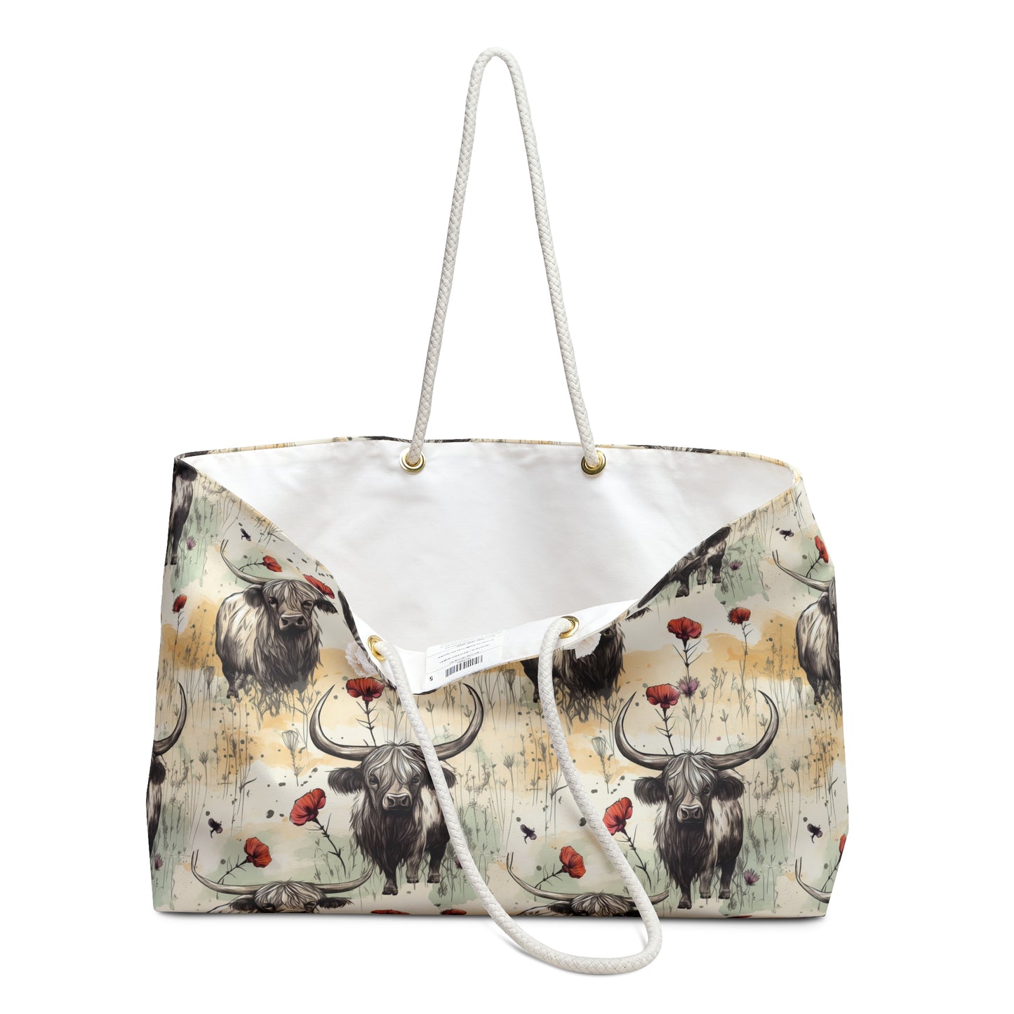 Charming Highland Cow Weekender Bag, Travel Tote, Vacation Bag, Animal Print Overnight Bag, Boho Chic Essentials