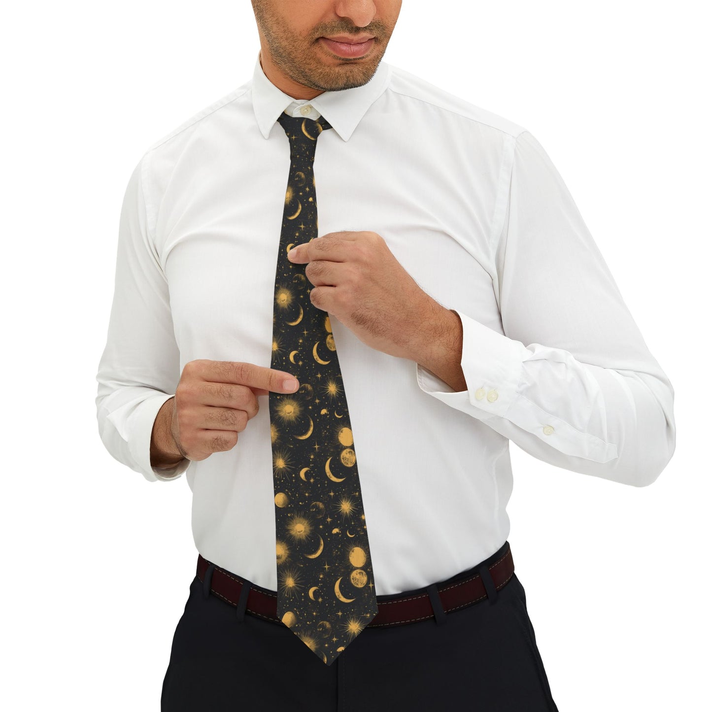 Celestial Print Necktie | Moon and Stars Tie | Unique Men's Accessory | Perfect for Gifts, Weddings, Parties, Formal Events