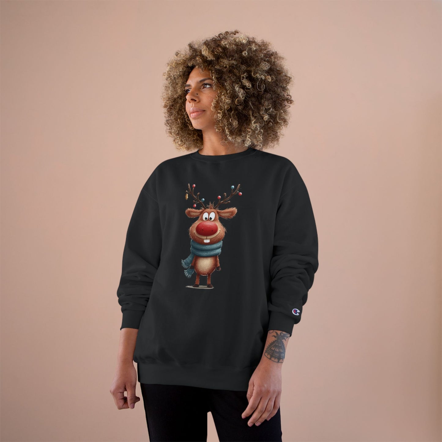 Reindeer Champion Sweatshirt, Cozy Holiday Apparel, Cute Christmas Gift