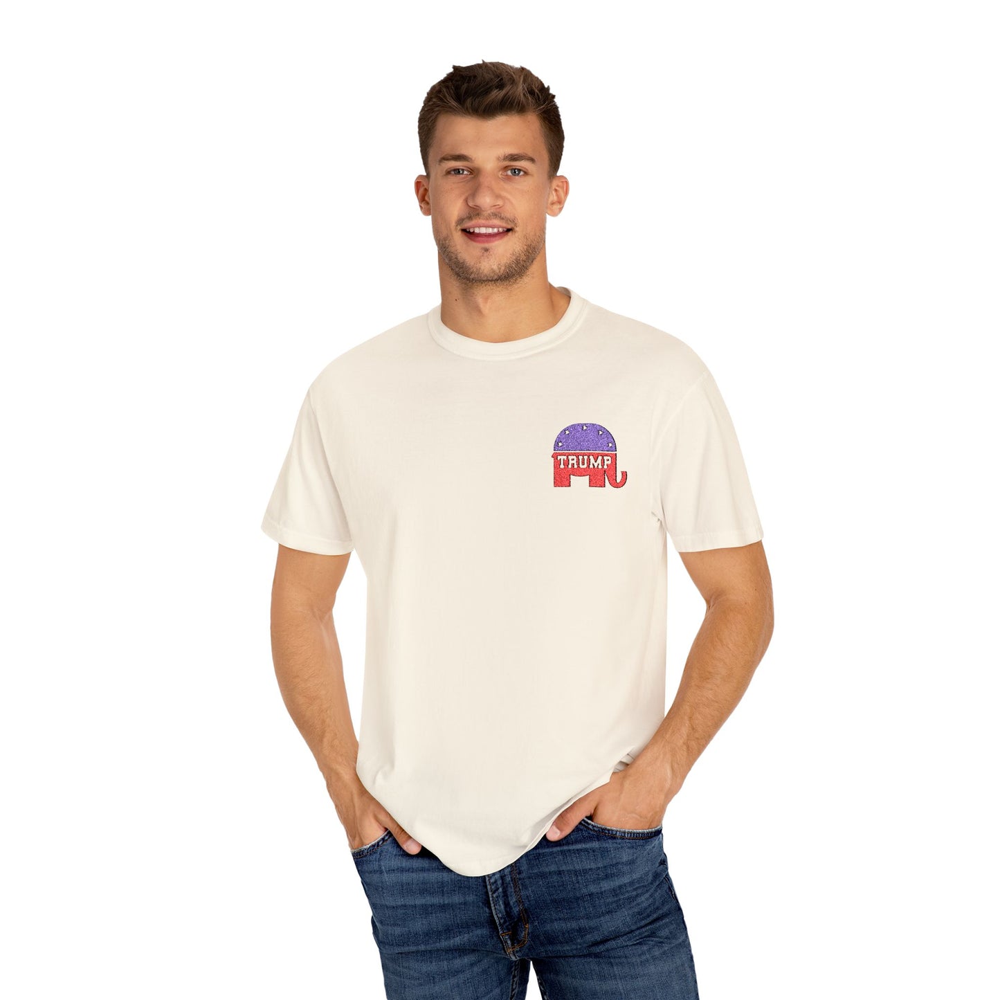 Embroidered Trump Republican Elephant Graphic Tee for MAGA, Unisex T-shirt, Casual Wear, Eco-Friendly Gift, Outing Shirt