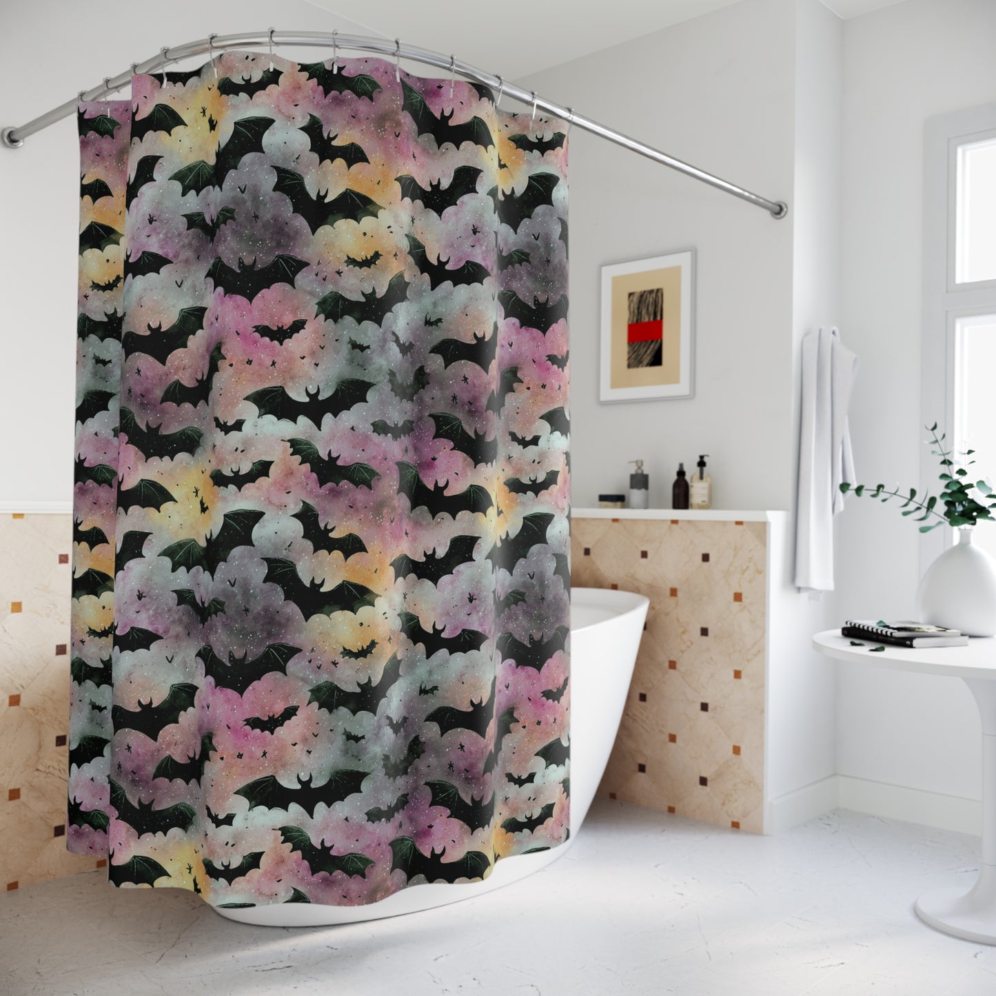 Halloween Bat Shower Curtain, Spooky Bathroom Decor, Gothic Home Accessory, Haunted House Gift, Seasonal Bathroom Upgrade