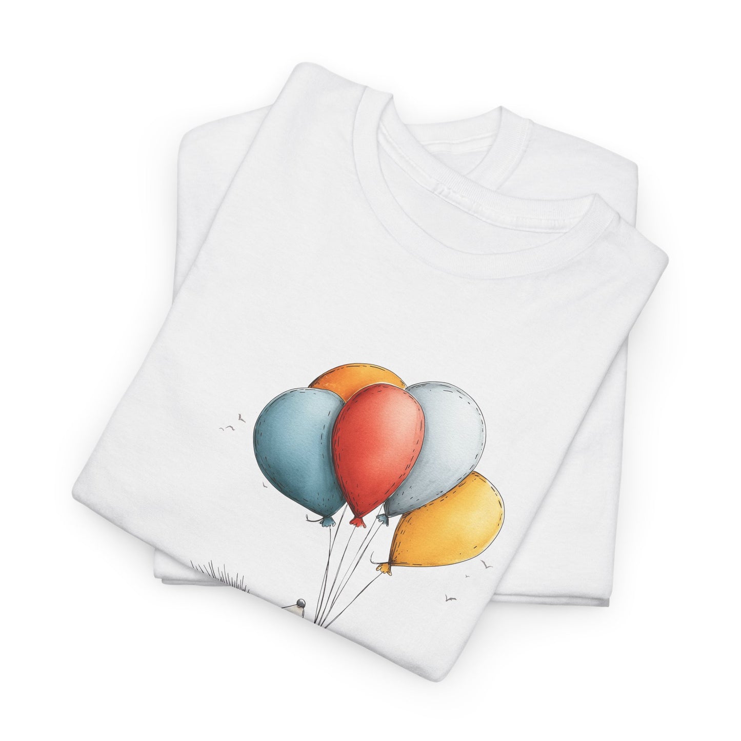 Adorable Hedgehog Balloon Tee, Cute Animal T-Shirt, Unisex Casual Wear, Birthday Gift, Fun Graphic Top