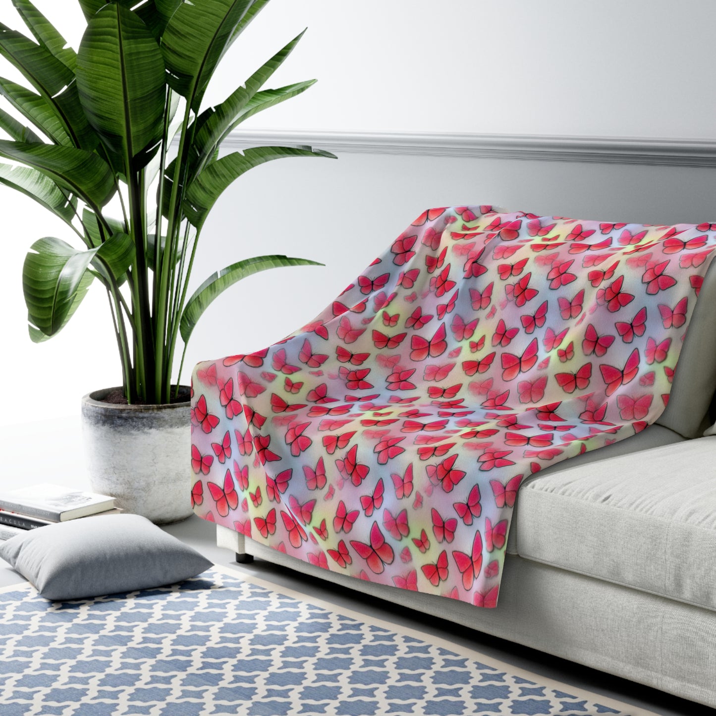 Butterfly Sherpa Fleece Blanket - Cozy Gift for Nature Lovers, Home Decor, Birthday