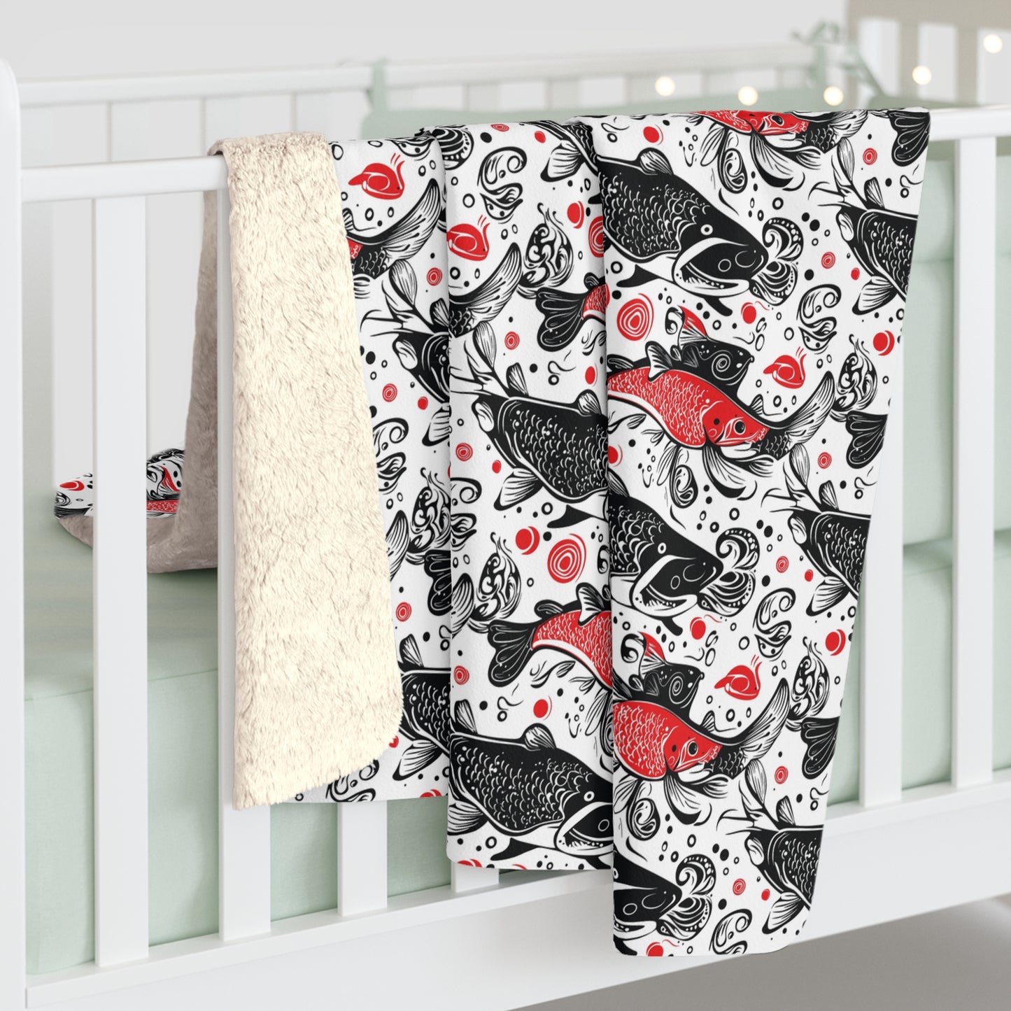 Cozy Sherpa Fleece Blanket with Whimsical Fish Design, Perfect Gift for Home Decor, Holidays, or Picnics, Soft Plush Throw