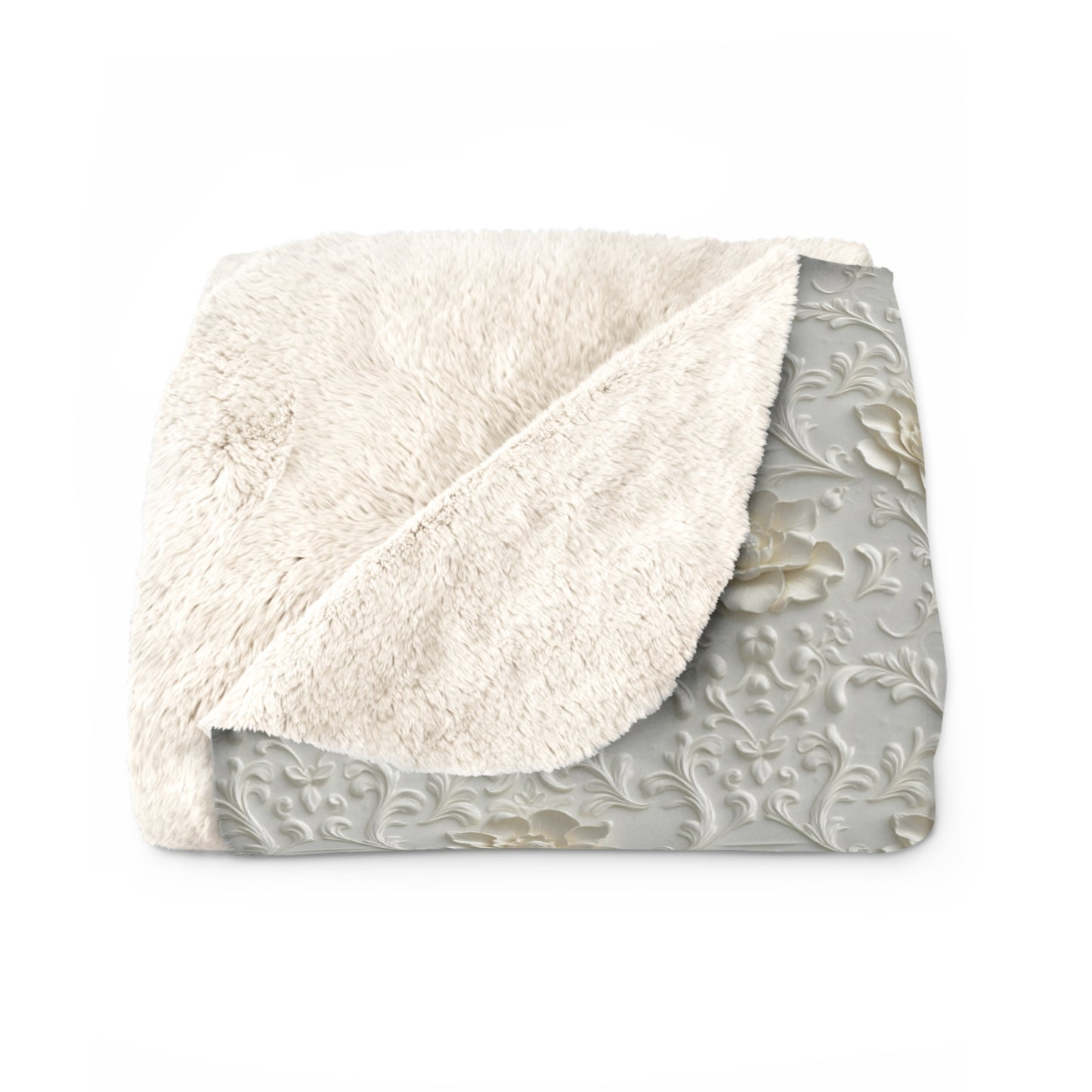 Sherpa Fleece Blanket - Wedding Pattern Silky White Yellow Hints
