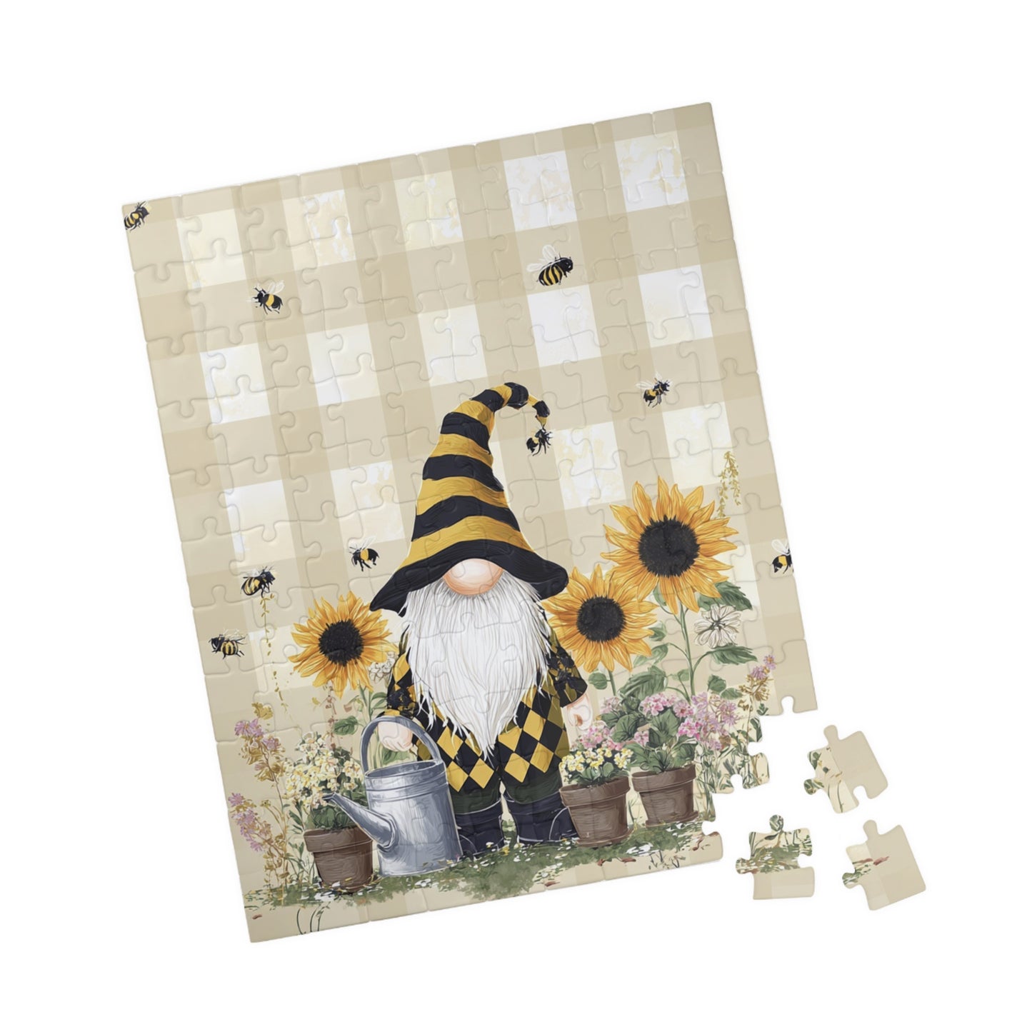 Sunflower Gnome Puzzle - Relaxing Family Fun, Home Decoration, Gift for Garden Lovers, 110-1014 Piece Options