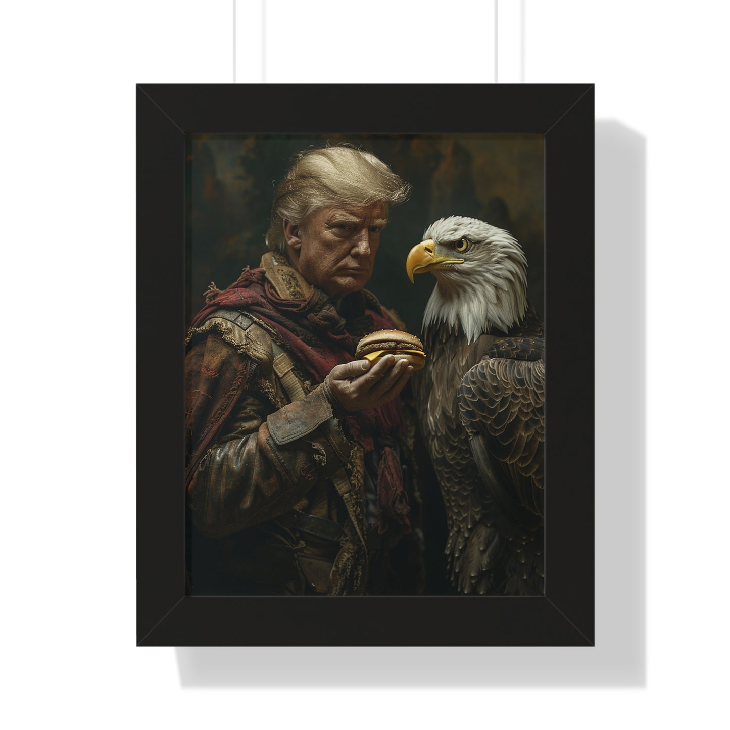 Donald Trump Framed Vertical Poster - Patriotic Wall Art, American Decor, Unique Gift, Home Office Decor, Eagle & Burger Design