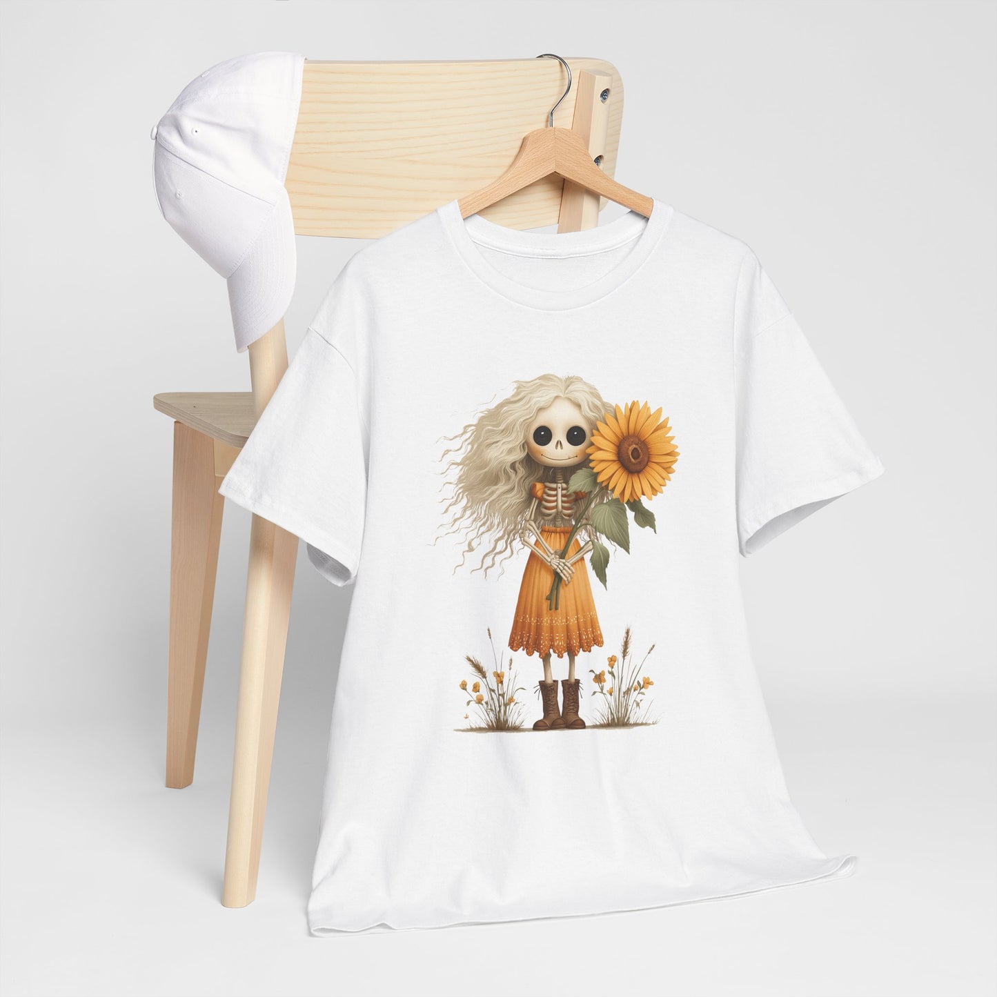 Sunflower Gothic Girl Unisex Cotton Tee, Boho T-Shirt, Gift for Autumn, Casual Wear, Harvest Festival Top, Halloween Shirt